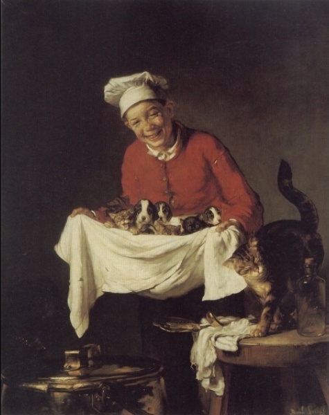 A Boy with Dogs and Kittens by Claude Joseph Bail