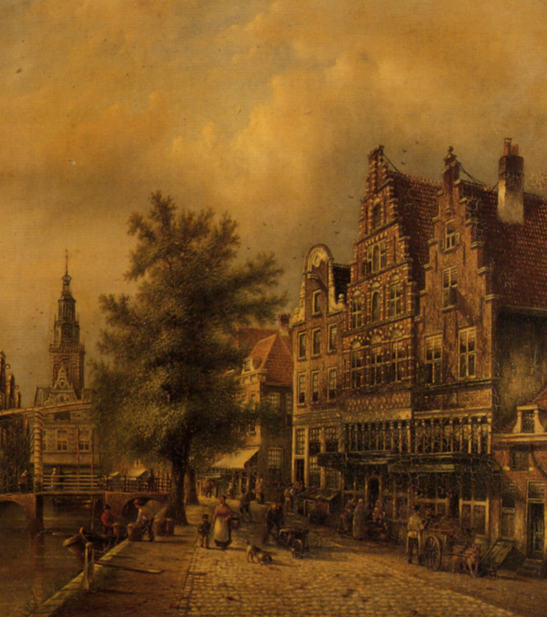 A Busy Dutch Street by Johannes Franciscus Spohler-Genre Painting