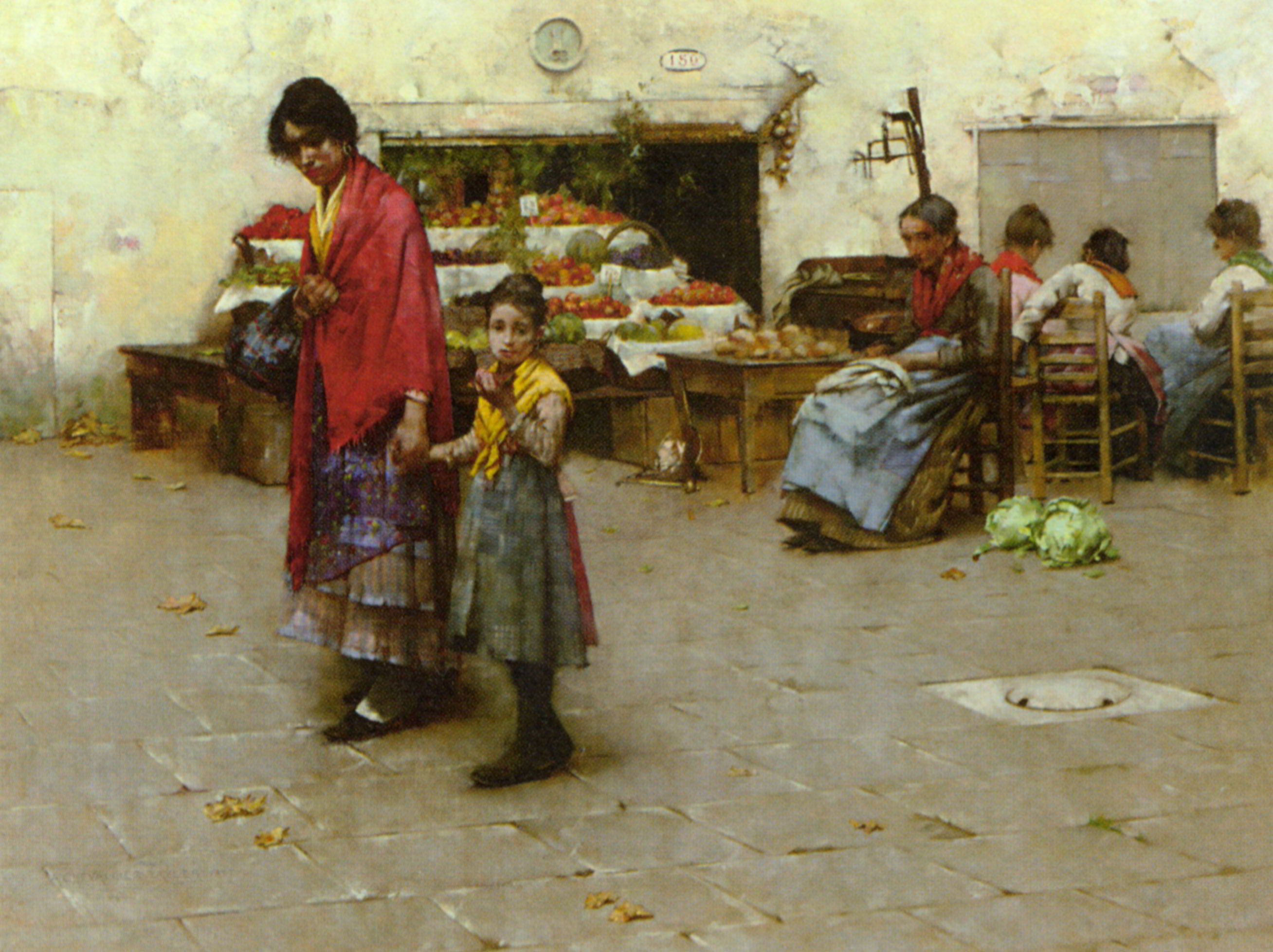 A Day at the Market by Albert Chevallier Tayler-Genre Painting