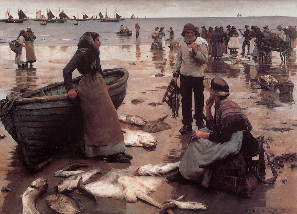 A Fish Sale on a Cornish Beach by Stanhope Alexander Forbes