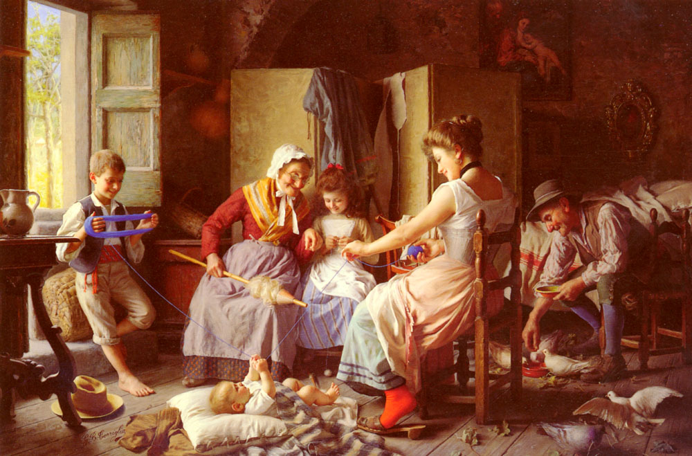 A Happy Family by Giovanni Battista Torriglia-Genre Painting