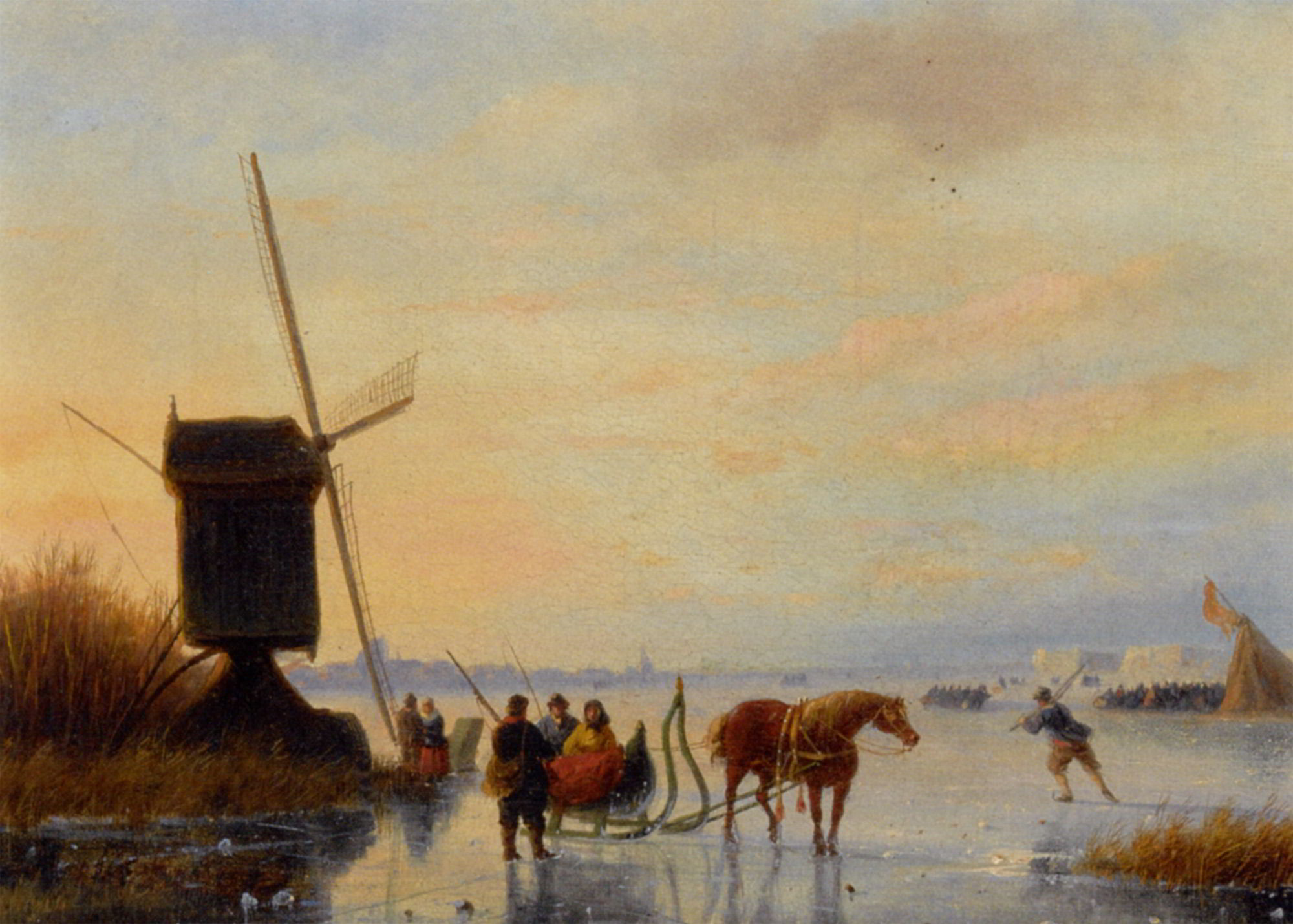 A Horse and Sledge on the Ice A Koek en Zopie in the Distance by Nicolaas Johannes Roosenboom-Dutch Painting