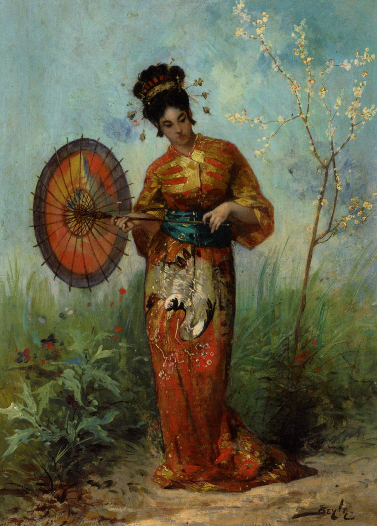 A Japanese Woman with a Parasol by Pierre-Marie Beyle