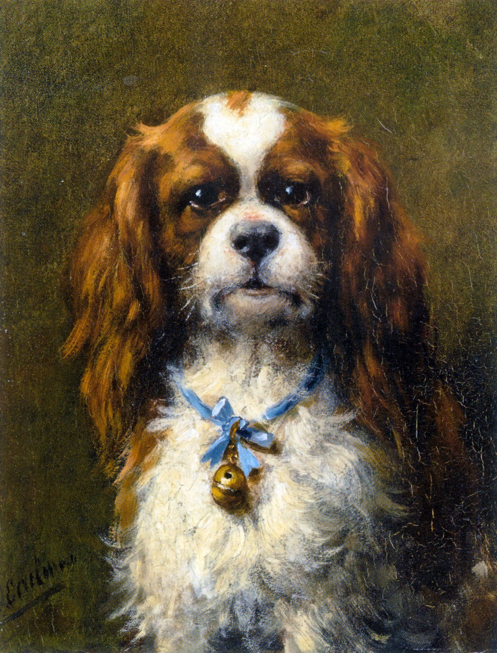 A King Charles Spaniel with a Blue Ribon by Otto Eerelman