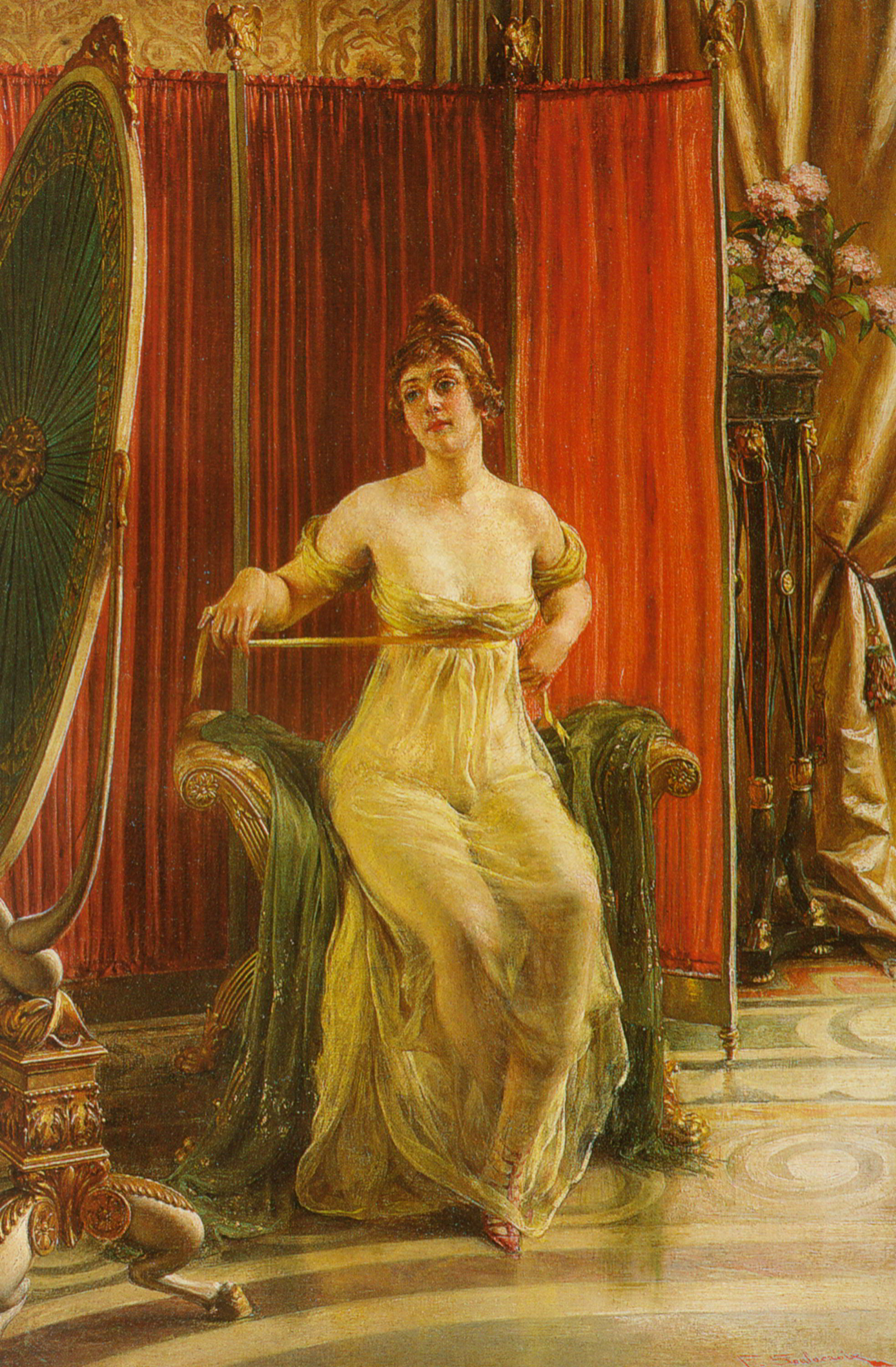 A Lady in her Boudoir by Charles Joseph Frederick Soulacroix-Portrait Painting