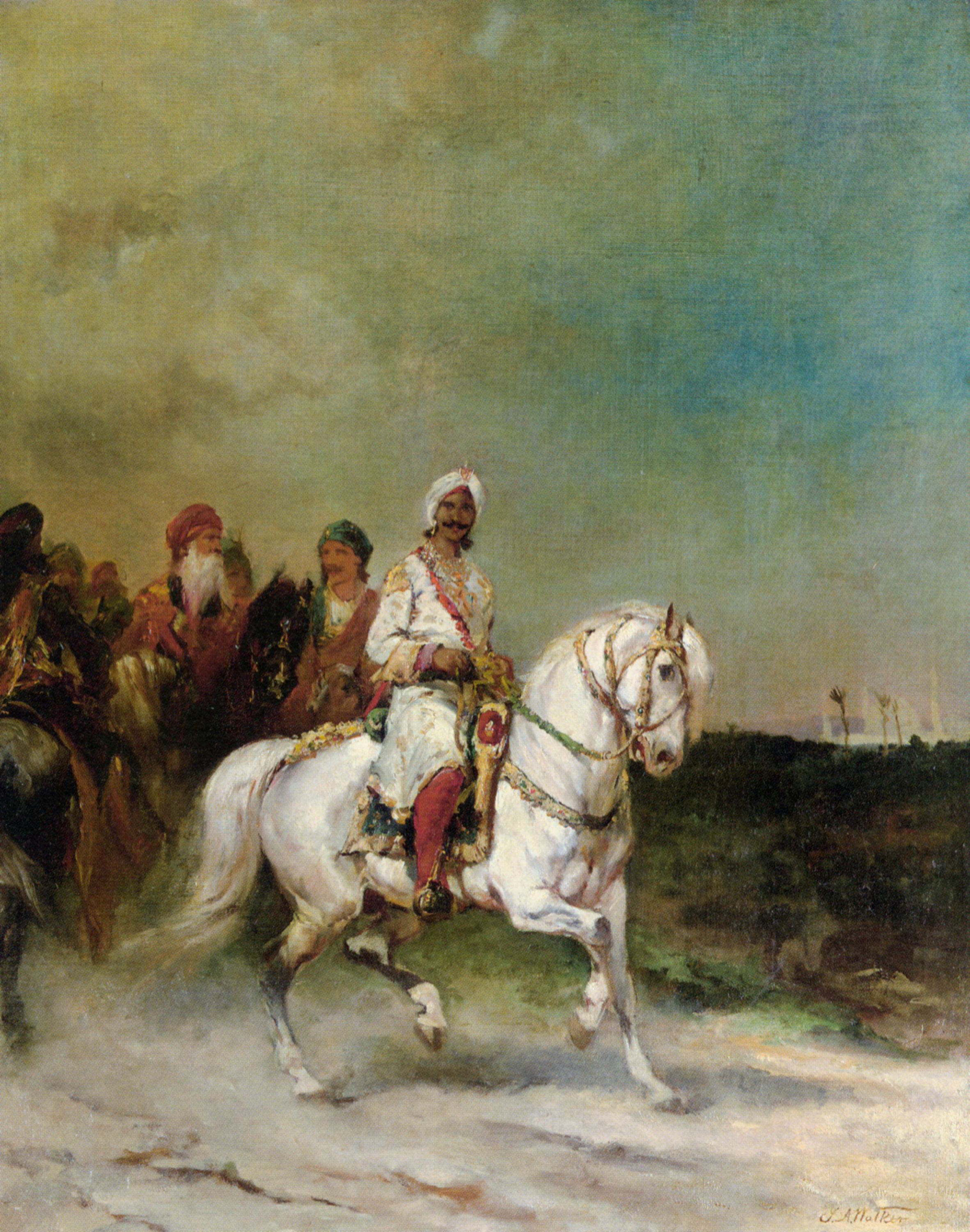 A Maharaja on a White Horse by James Alexander Walker-Oil Painting