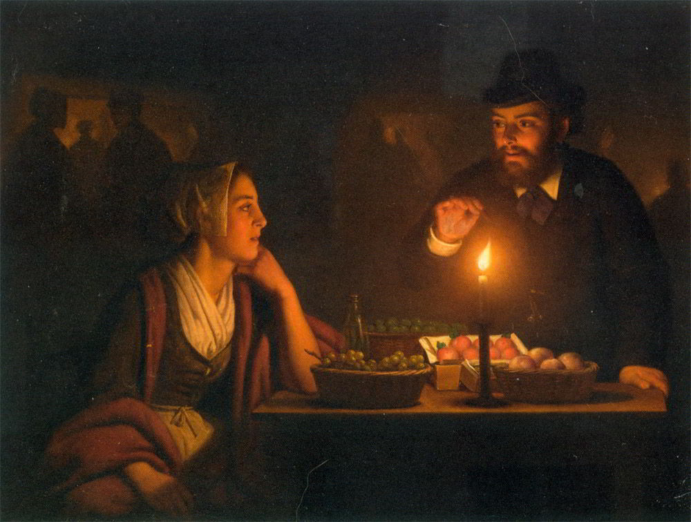A Market Scene by Candle Light by Petrus Van Schendel-Oil Painting