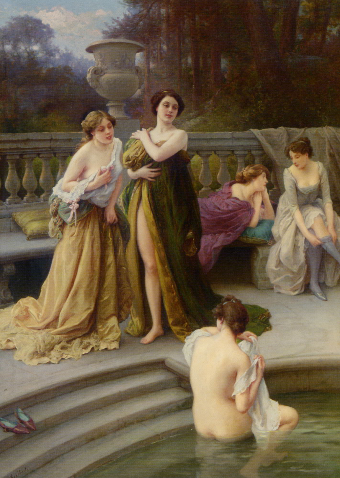 A Midday Bath by Jules Scalbert-Oil Painting