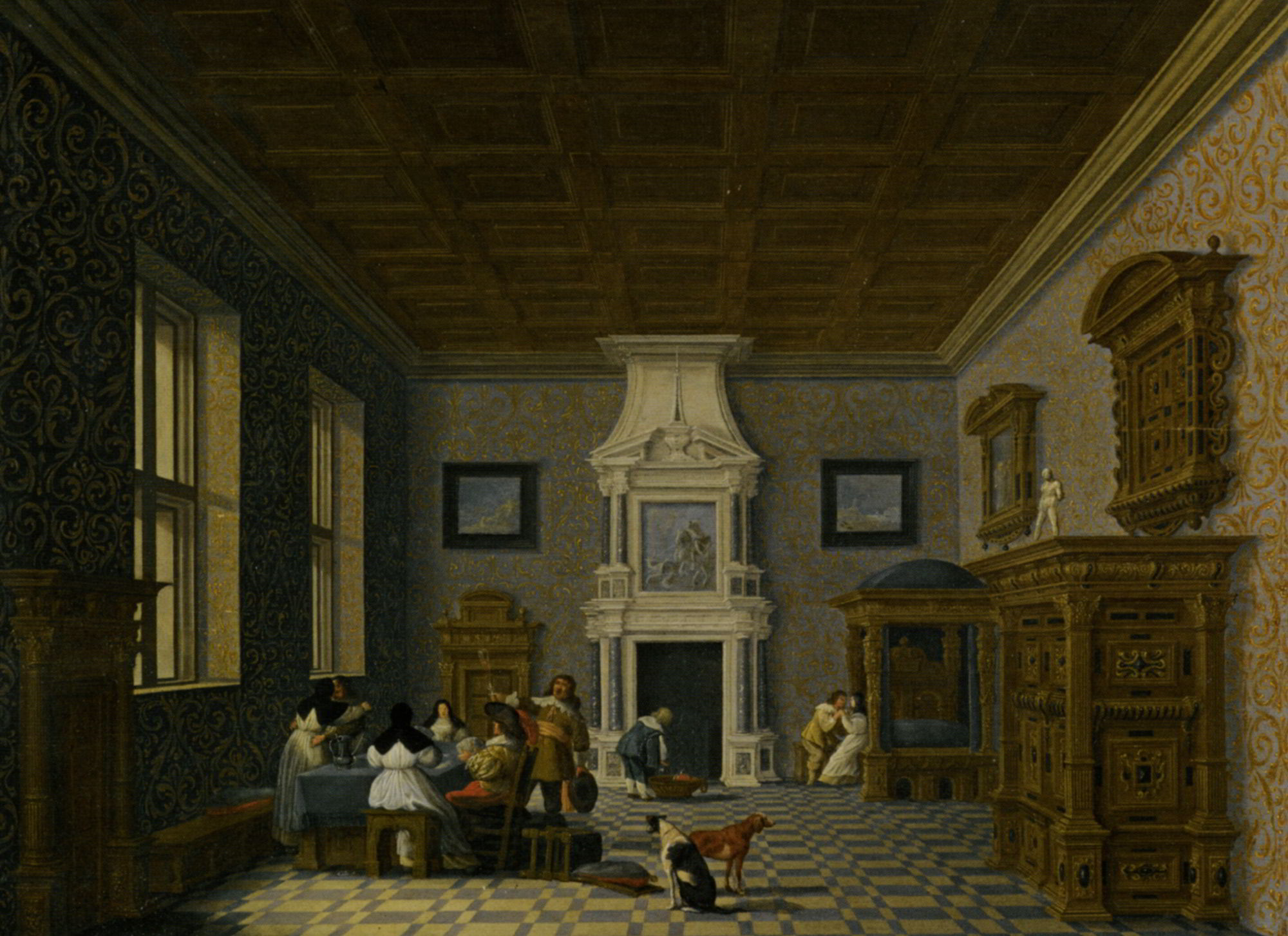 A Palace Interior with Cavaliers Cavorting with Nuns by Dirck van Delen