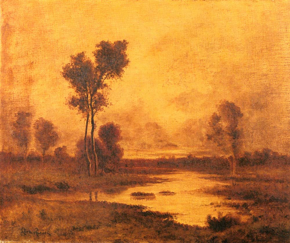A River Landscape by Leon Richet -River Painting