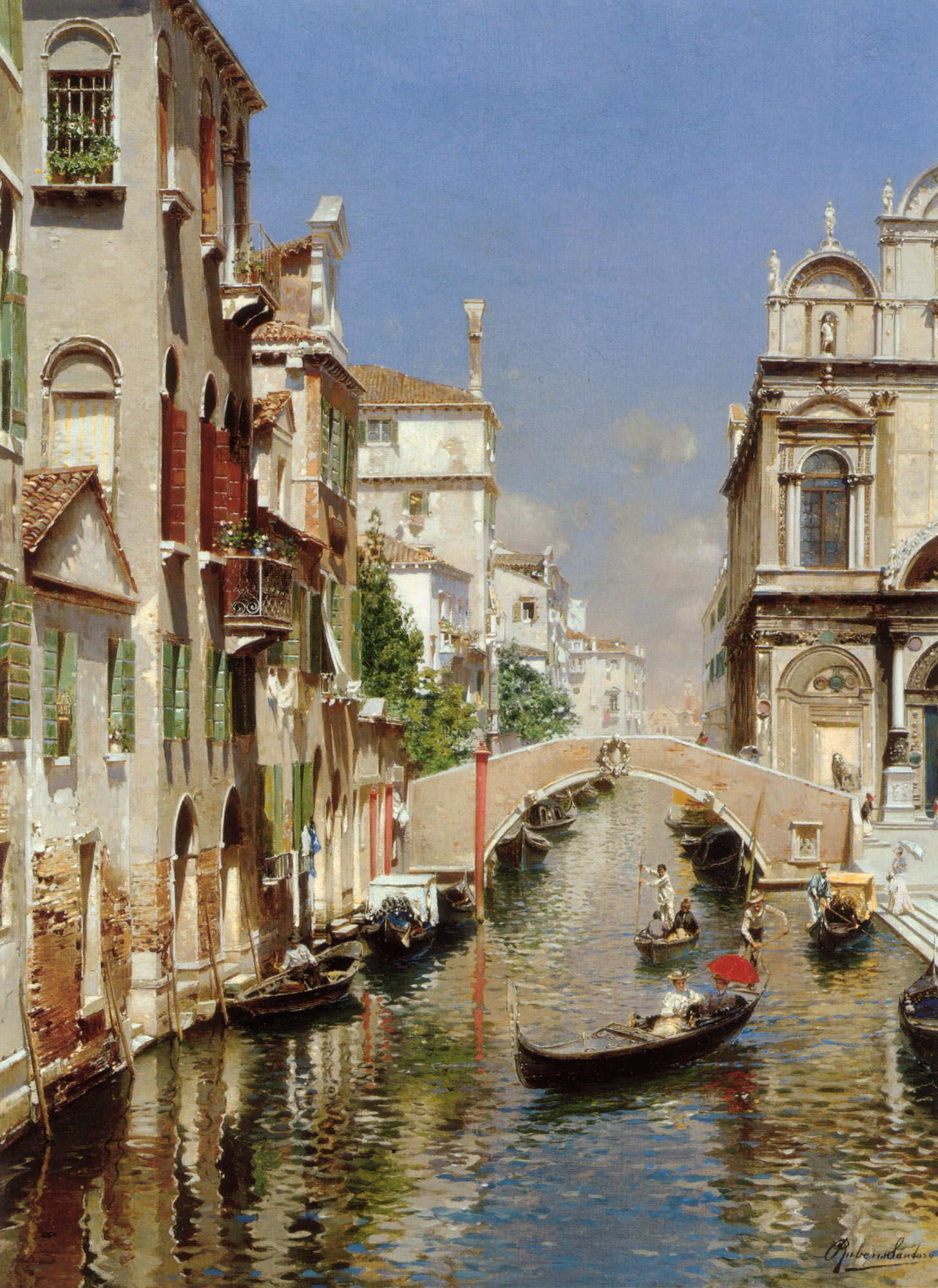 A Venetian Canal with the Scuola Grande di San Marco and Campo San Giovanni e Paolo, Venice by Rubens Santoro-Italian Painting