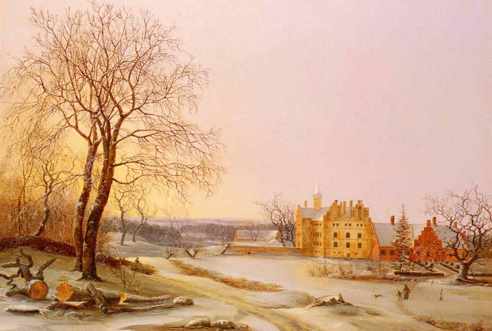 A Winter Landscape by Frederik Michael Fabritius de Tengnagel-Danish Painting