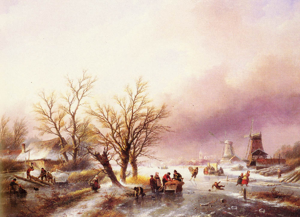 A Winter Landscape by Jan Jacob Coenraad Spohler-Landscape Painting