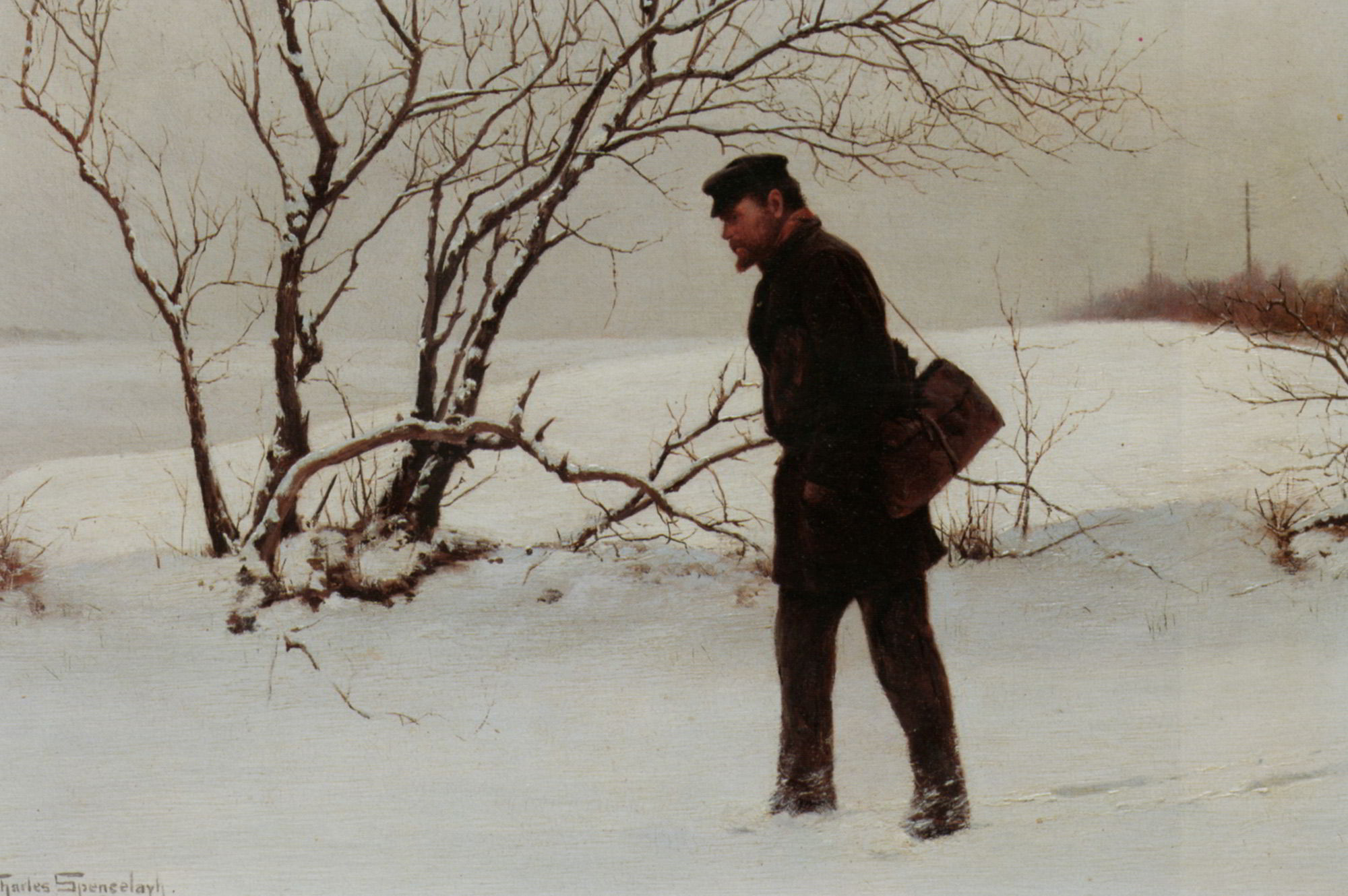 A Winter Traveler by Charles Spencelayh-English Painting