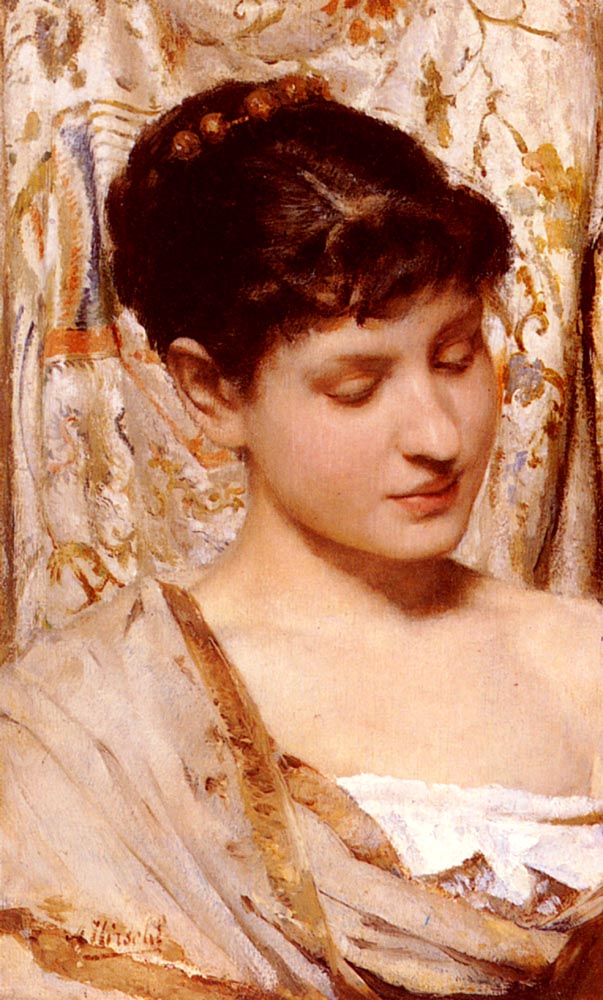 A Young Beauty by Alphonse Hirsch-Portrait Painting