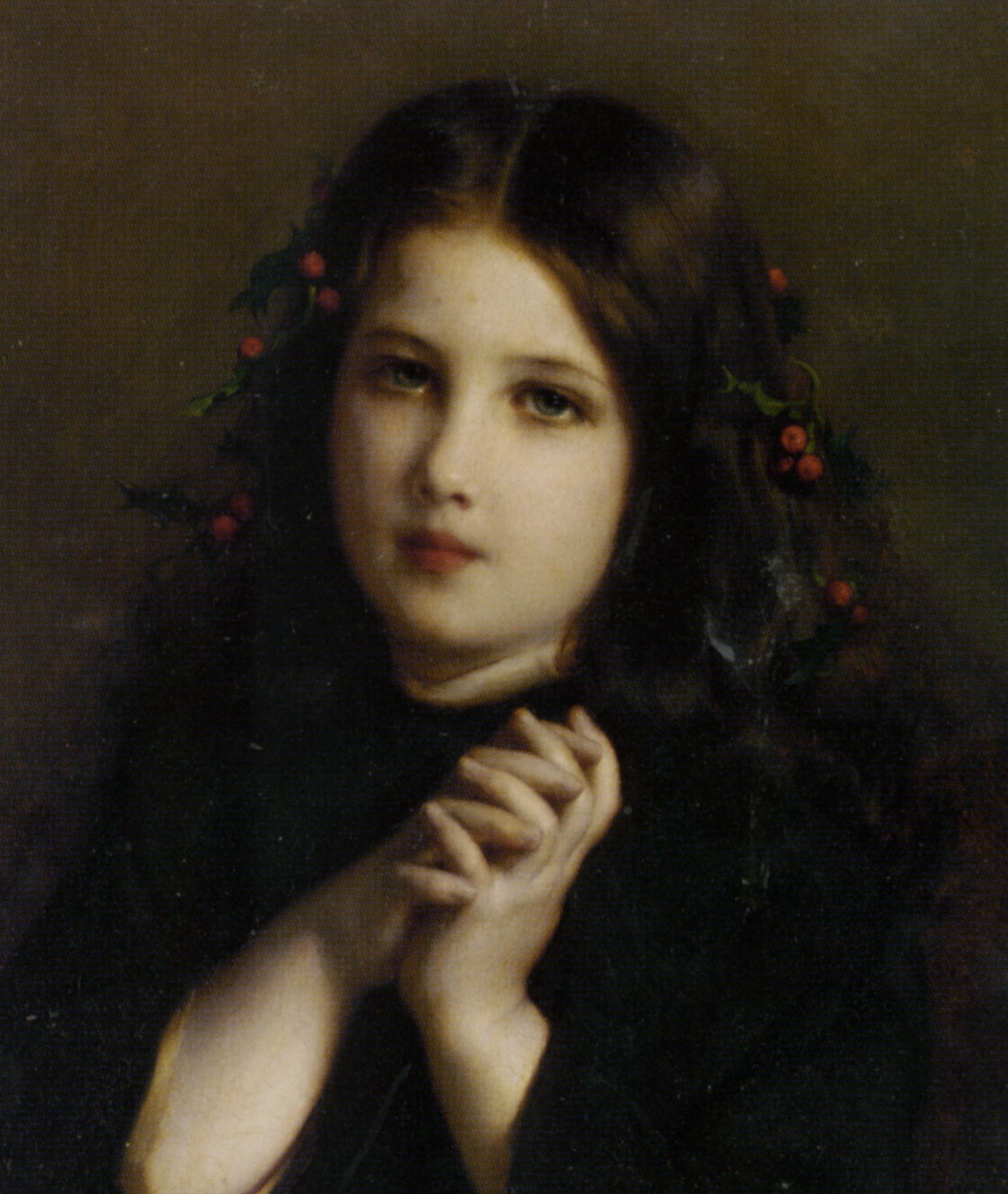 A Young Girl with Holly Berries by Etienne Adolphe Piot