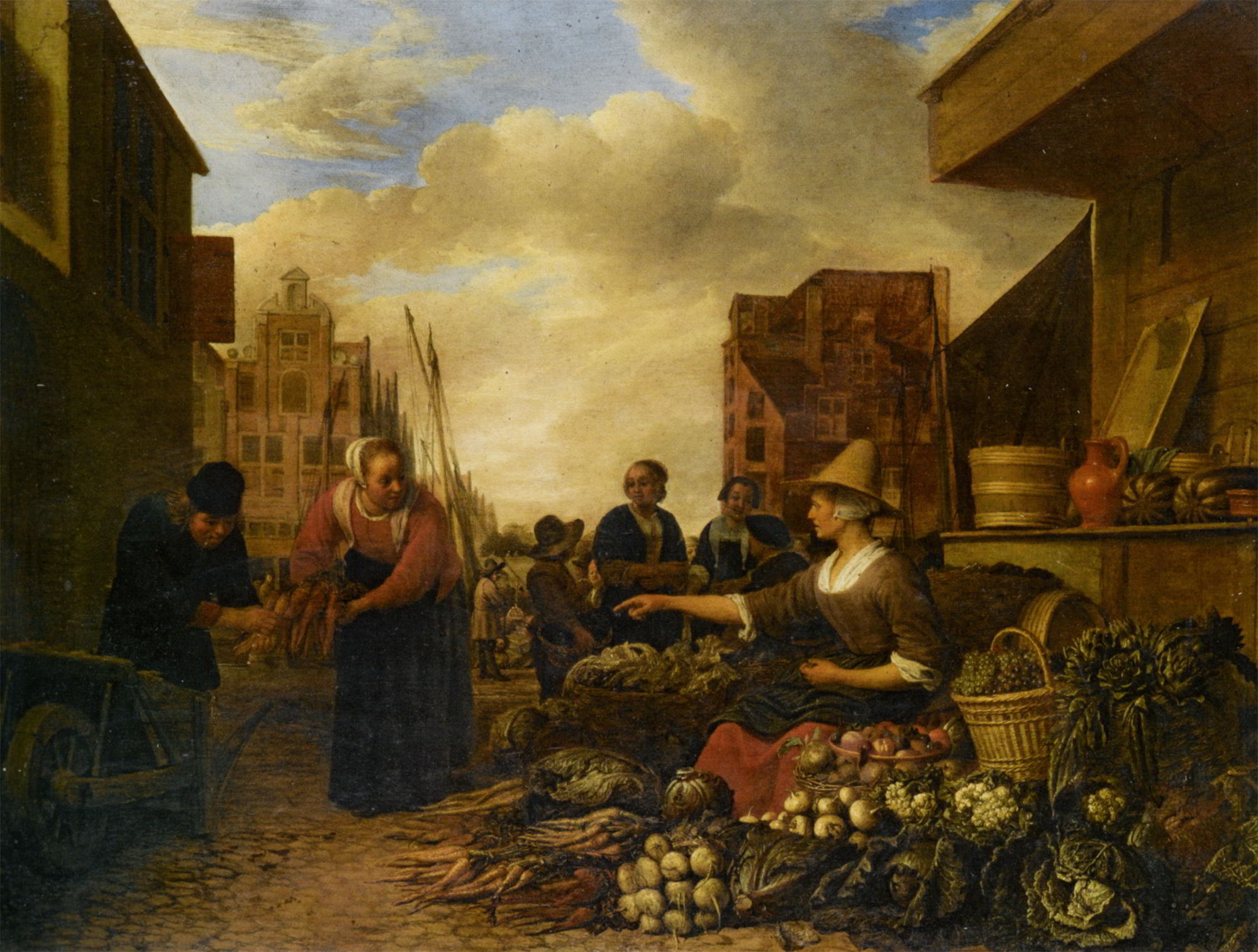 A vegetable market by Hendrick Martensz Sorgh-Genre Painting