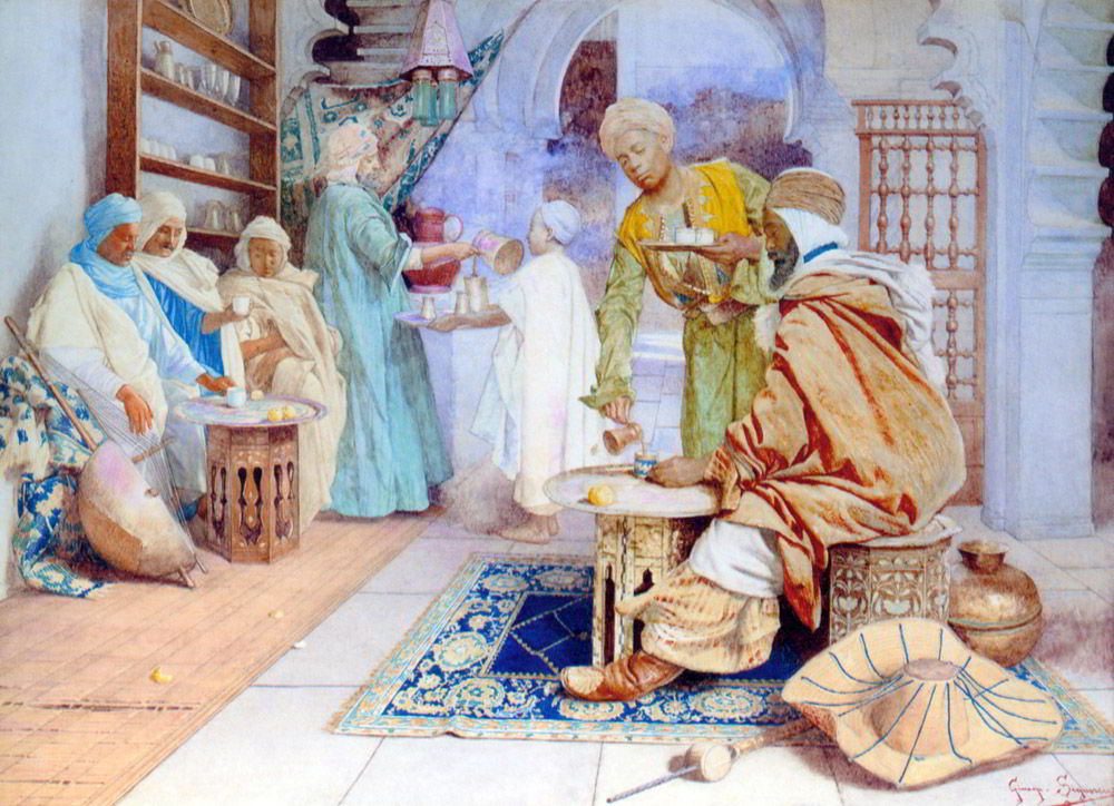 An Arab Cafe by Guiseppe Signorini-Genre Painting