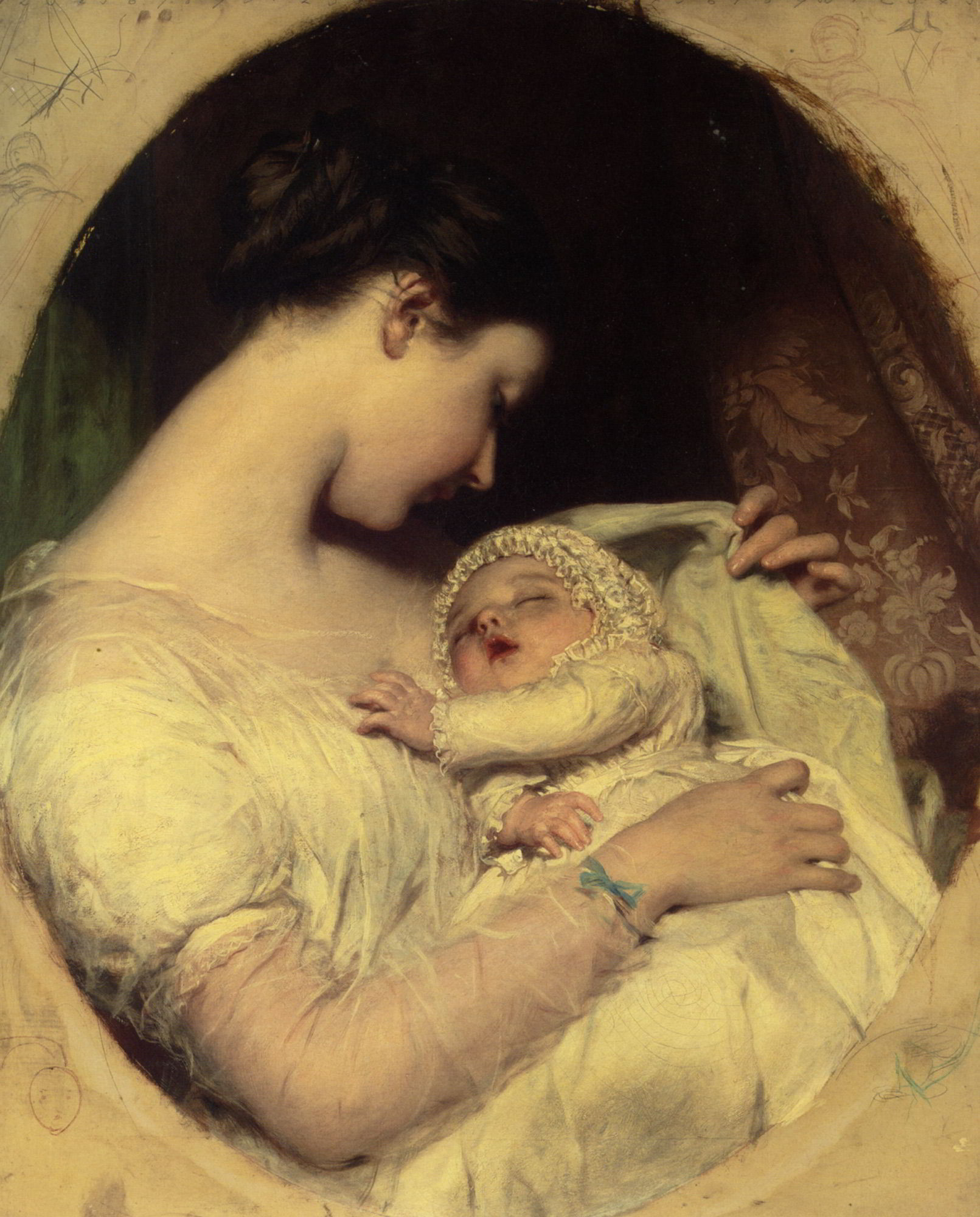Artists Wife Elizabeth and Daughter by James Sant-English Painting