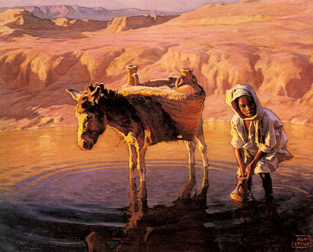 At the Watering Hole by Adam Styka-Oil Painting