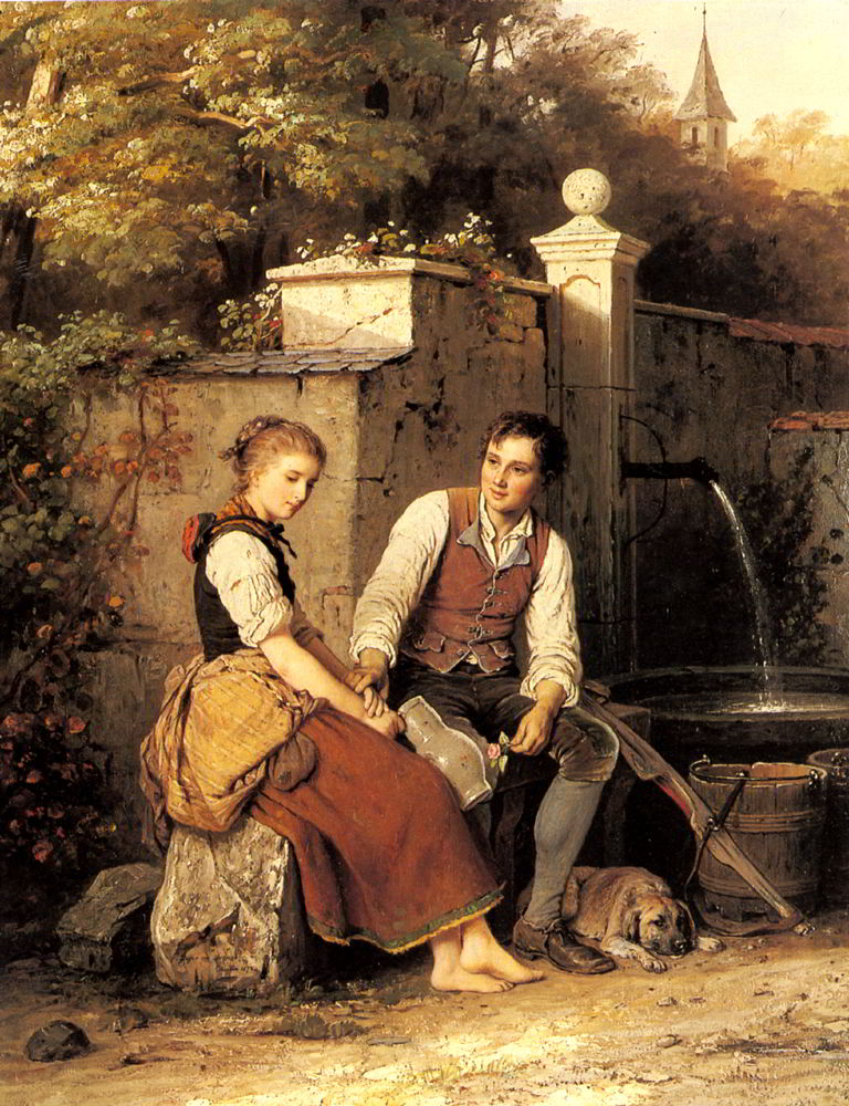 At the Well by Johann Georg Meyer von Bremen-Oil Painting