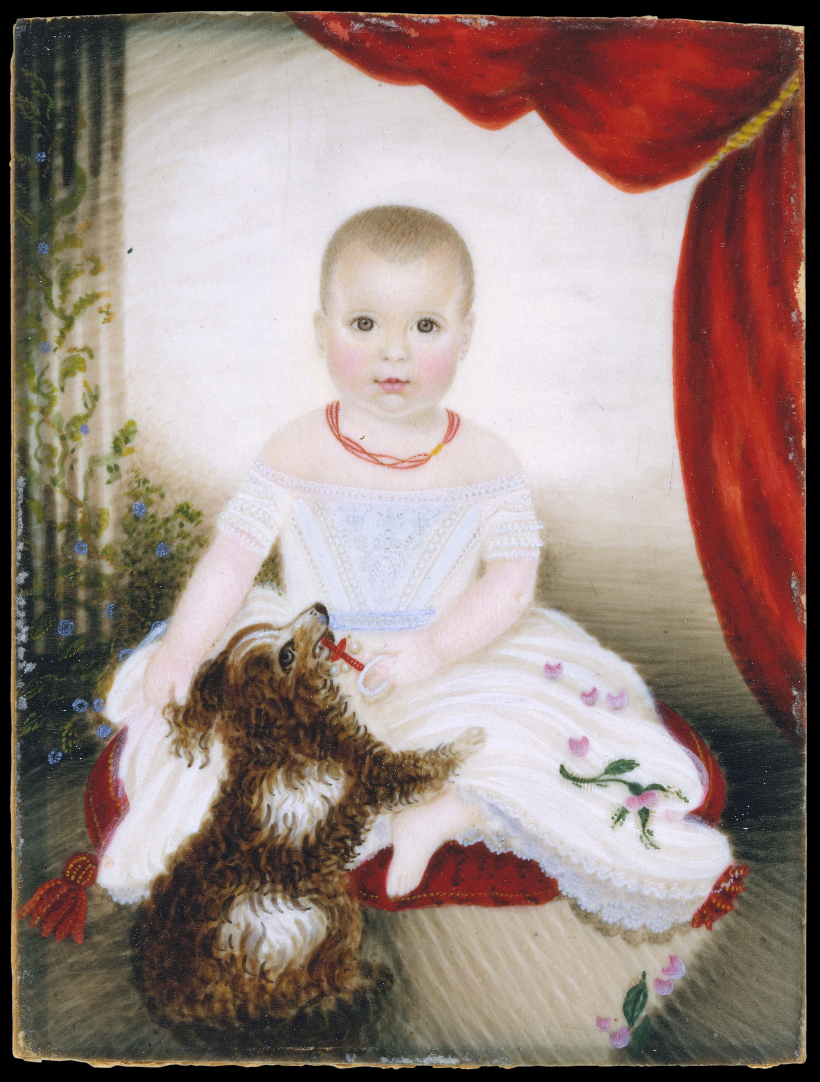 Baby with Rattle and Dog by Moses B. Russell-Dutch Painting