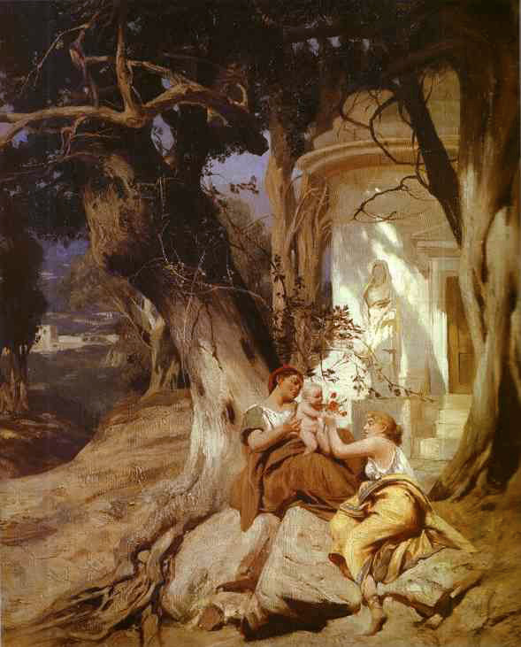 By a Temple (Idyll) by Henryk Hector Siemiradzki-Polish  Painting