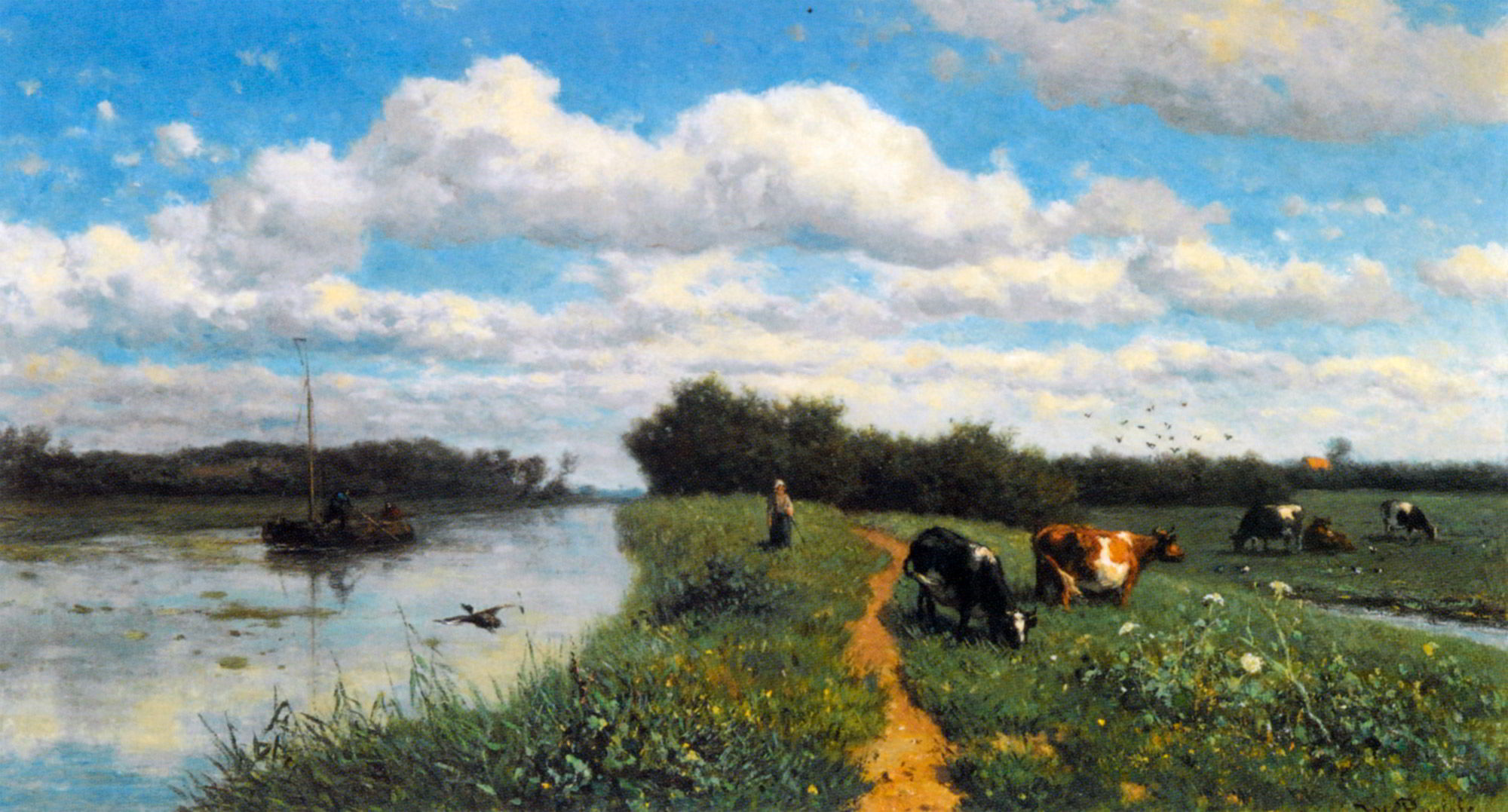 Cows Grazing Near a Canal, Schiedam by Willem Roelofs-Dutch Painting