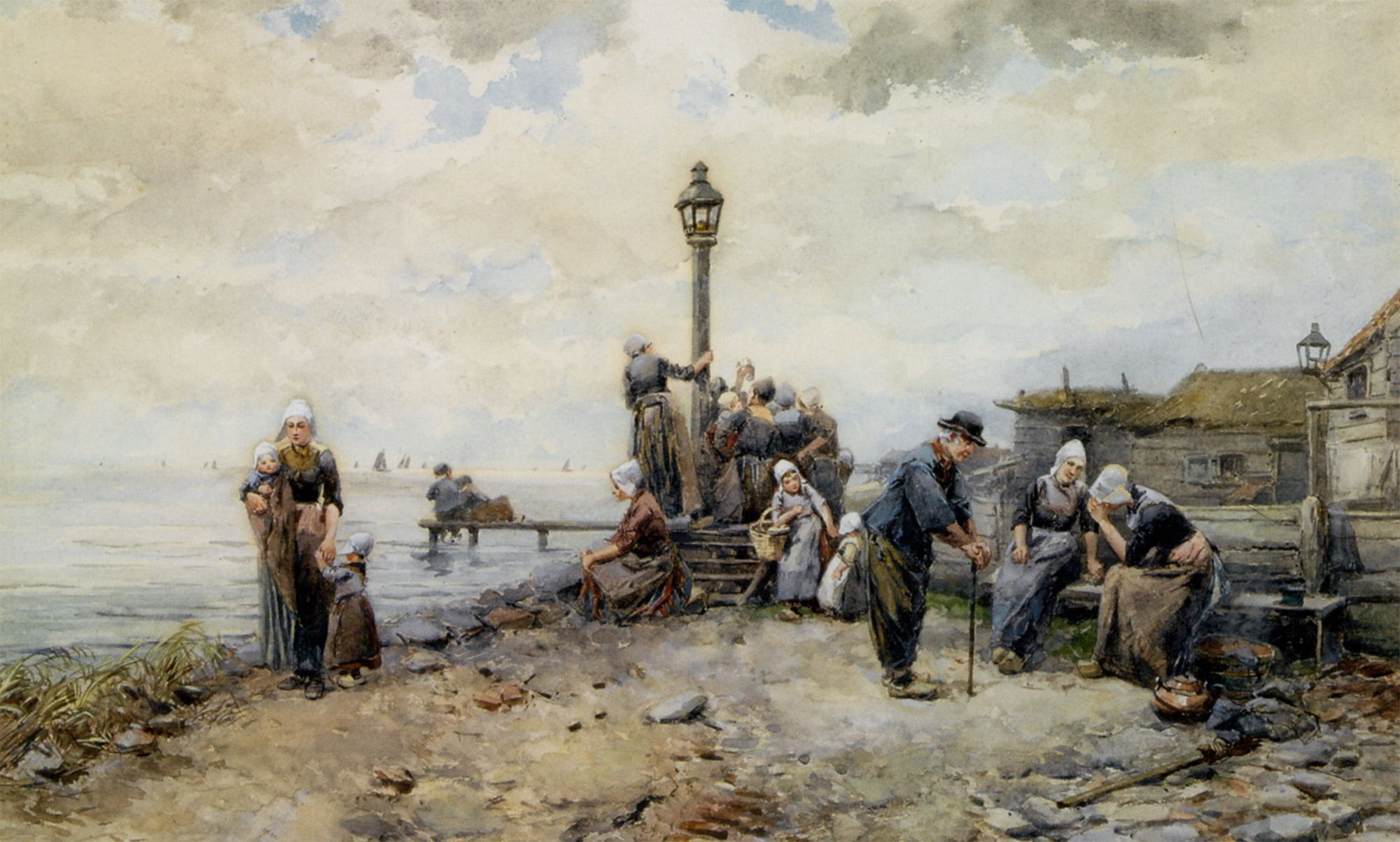 Departure of the Fishing Fleet Volendam by Johannes Marius Ten Kate-Dutch Painting