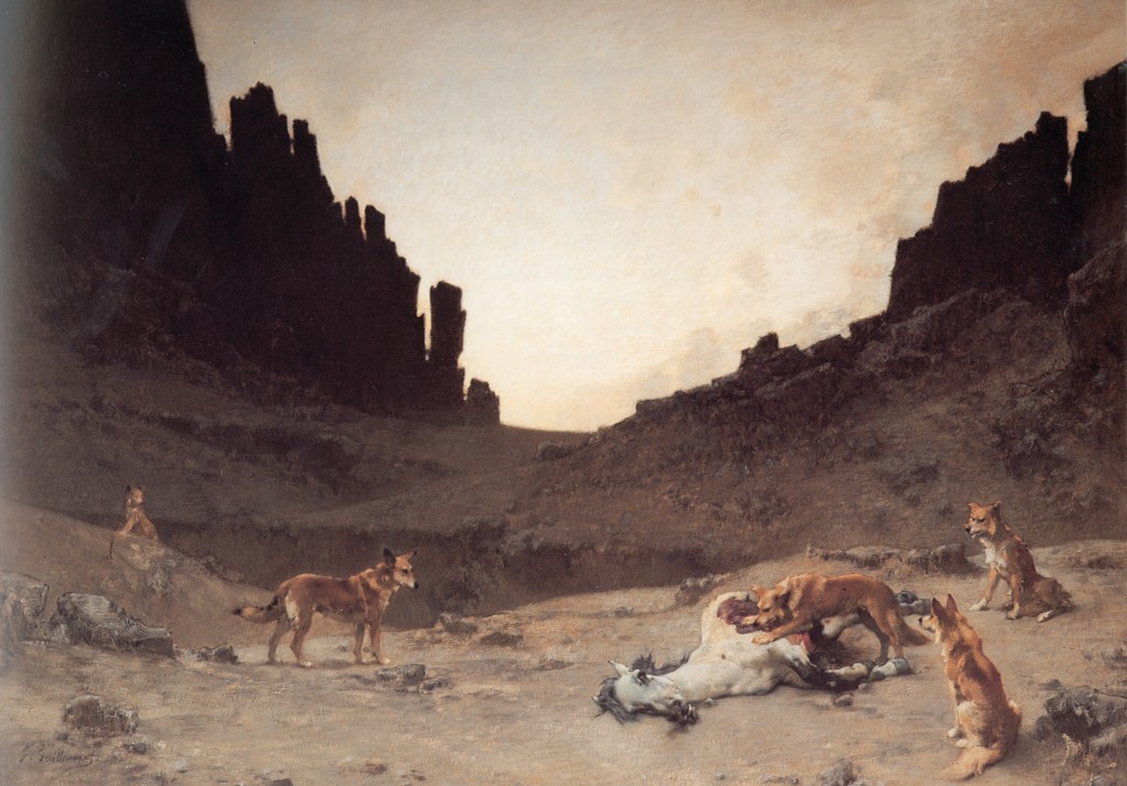 Dogs of the Douar Devouring a Dead Hourse in the Gorges of El Kantar by Gustave Achille Guillaumet