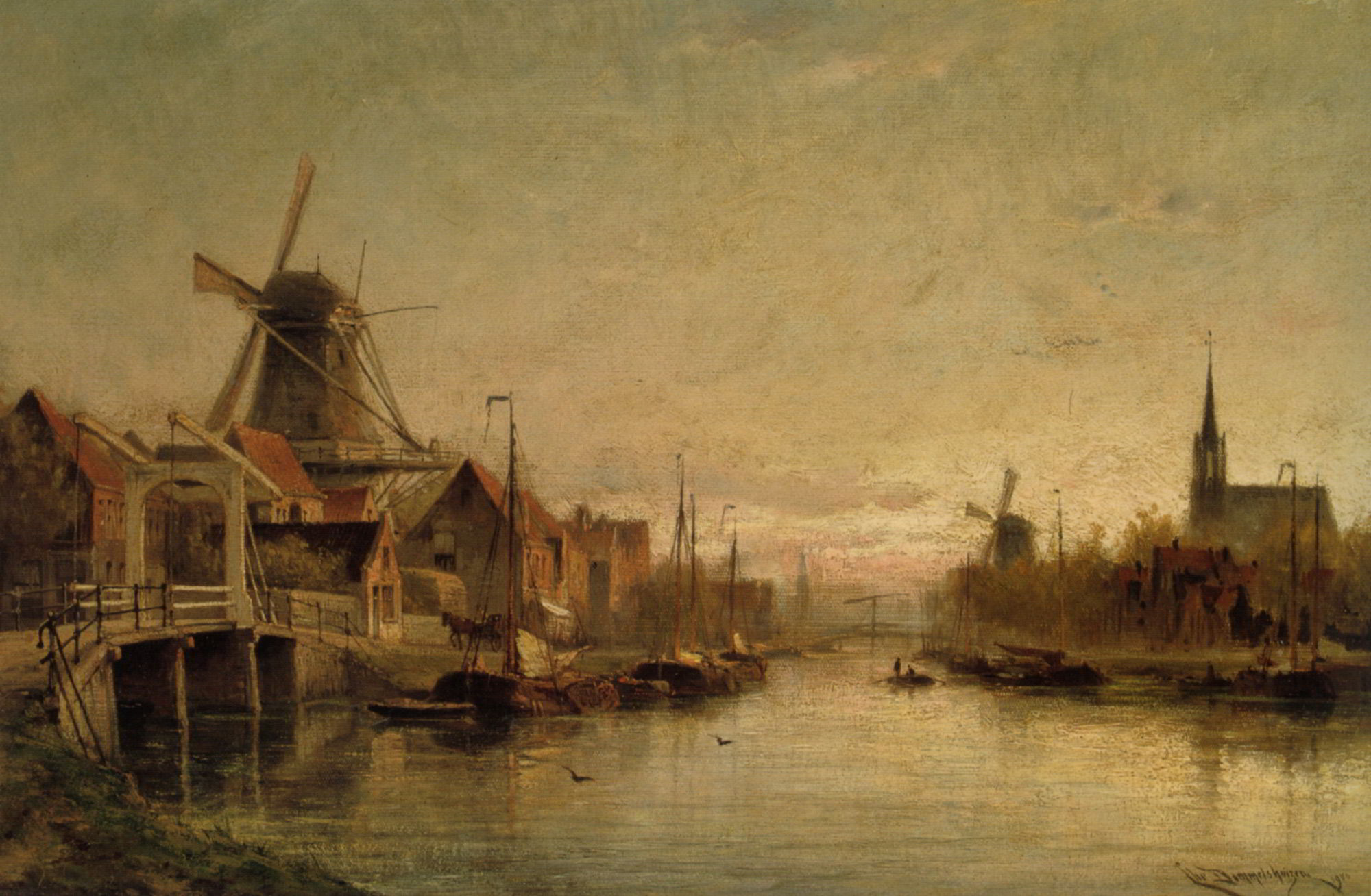 Evening at Maashuis Holland by Cornelis Christiaan Dommelshuizen