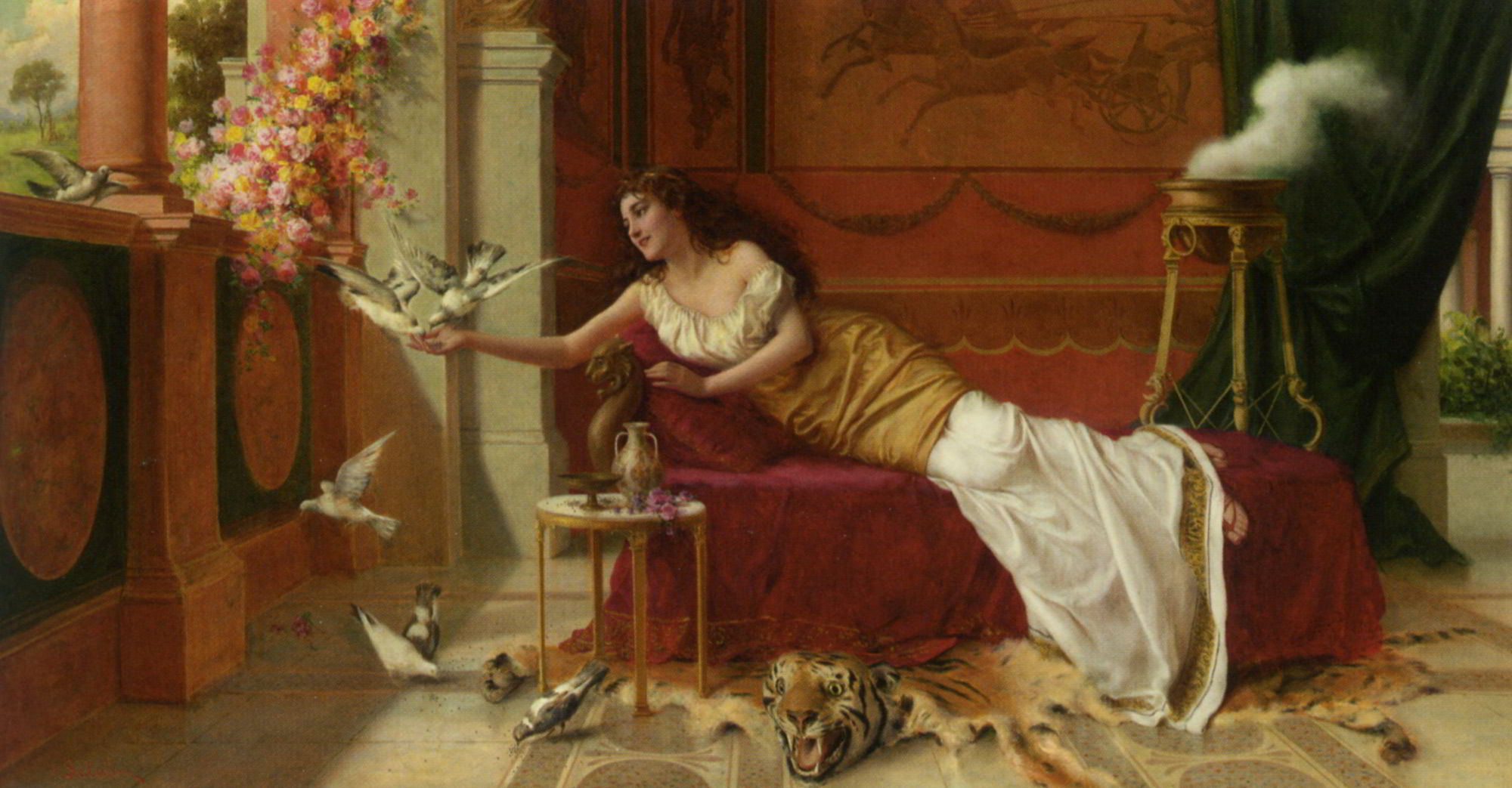 Feeding the Doves by I Sabatini-Portrait Painting