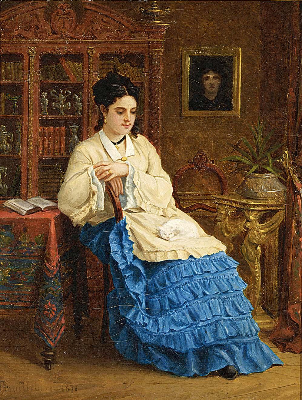 Femme en robe bleue revant by Paul Desire Trouillebert-French Painting
