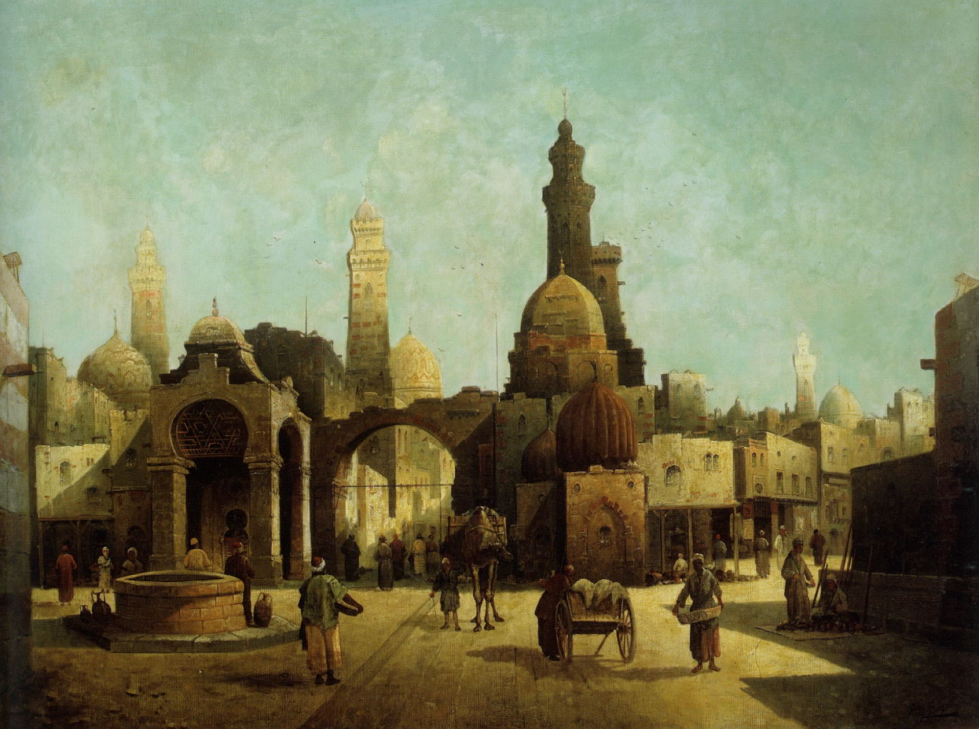 Figures Outside a North African Town by August von Siegen-Oil Painting