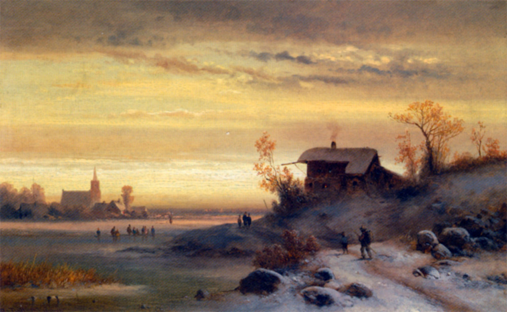 Figures in a Winter Landscape by Anton Doll-Landscape Painting