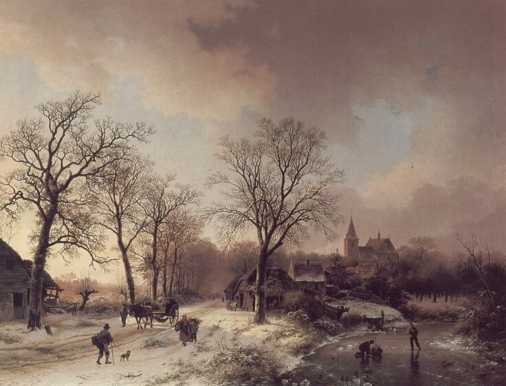 Figures in a Winter Landscape by Barend Cornelis Koekkoek