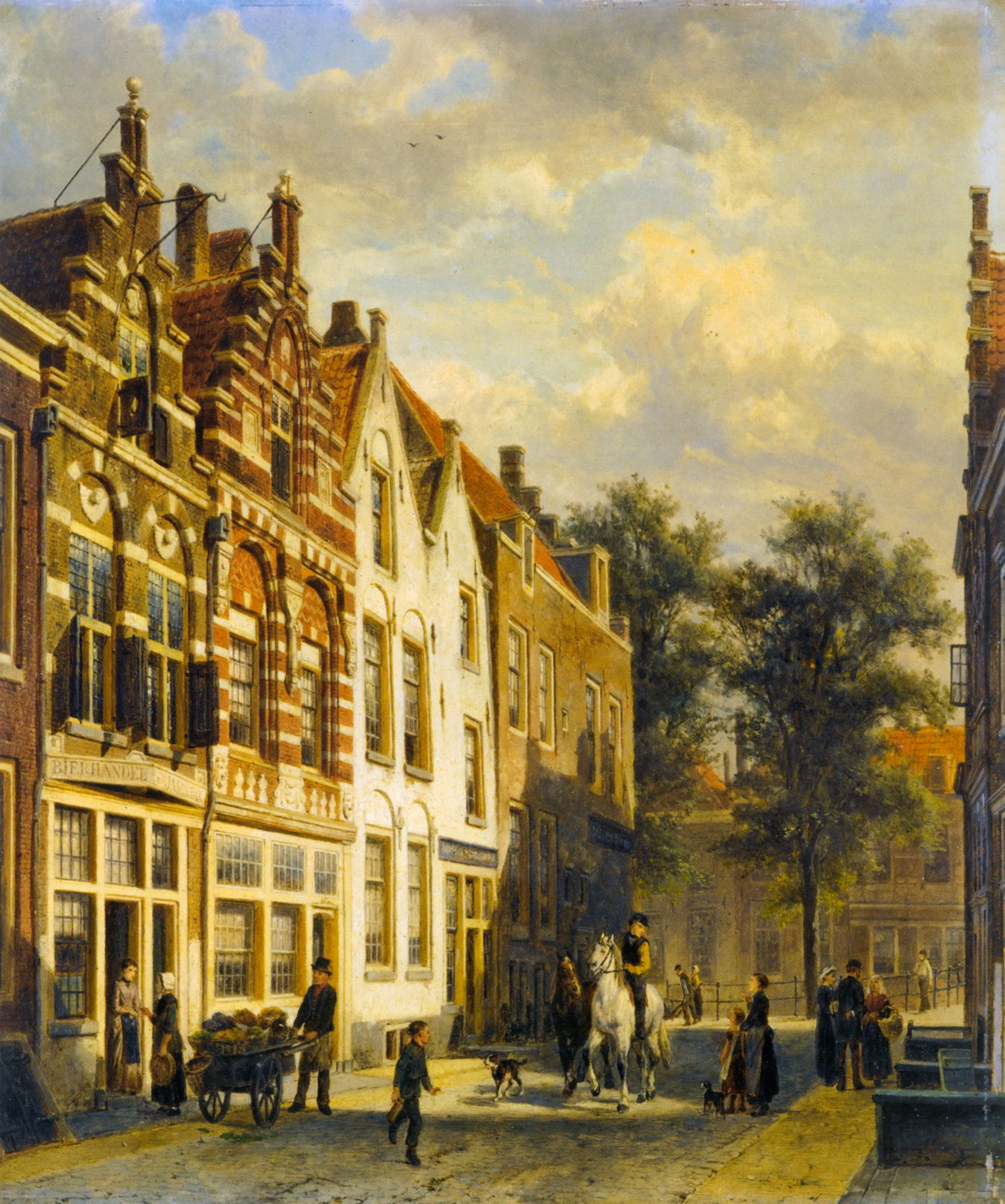 Figures in the Sunlit Streets of a Dutch Town by Cornelis Springer-Dutch Painting