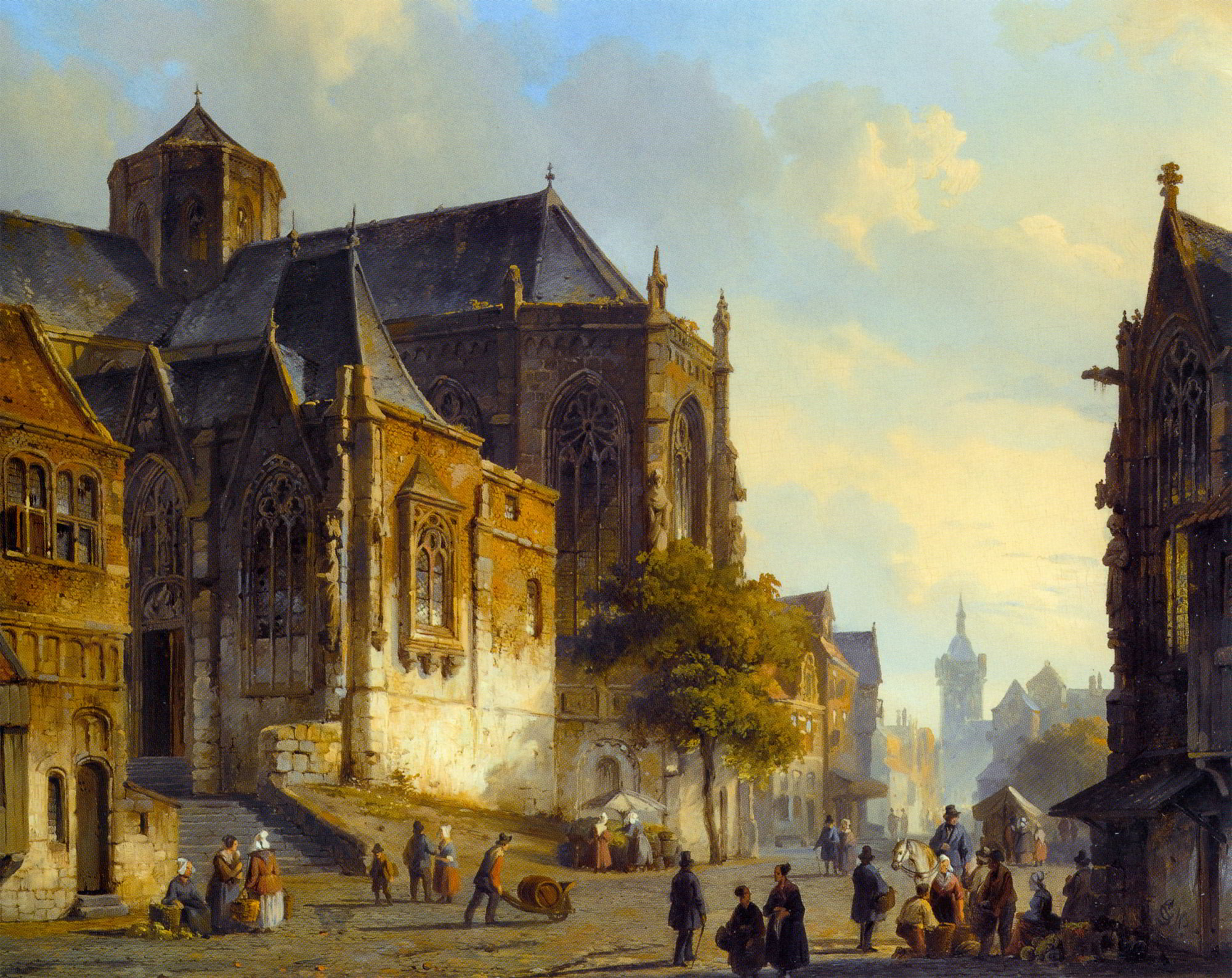 Figures on a Market Square in a Dutch Town by Cornelis Springer-Dutch Painting
