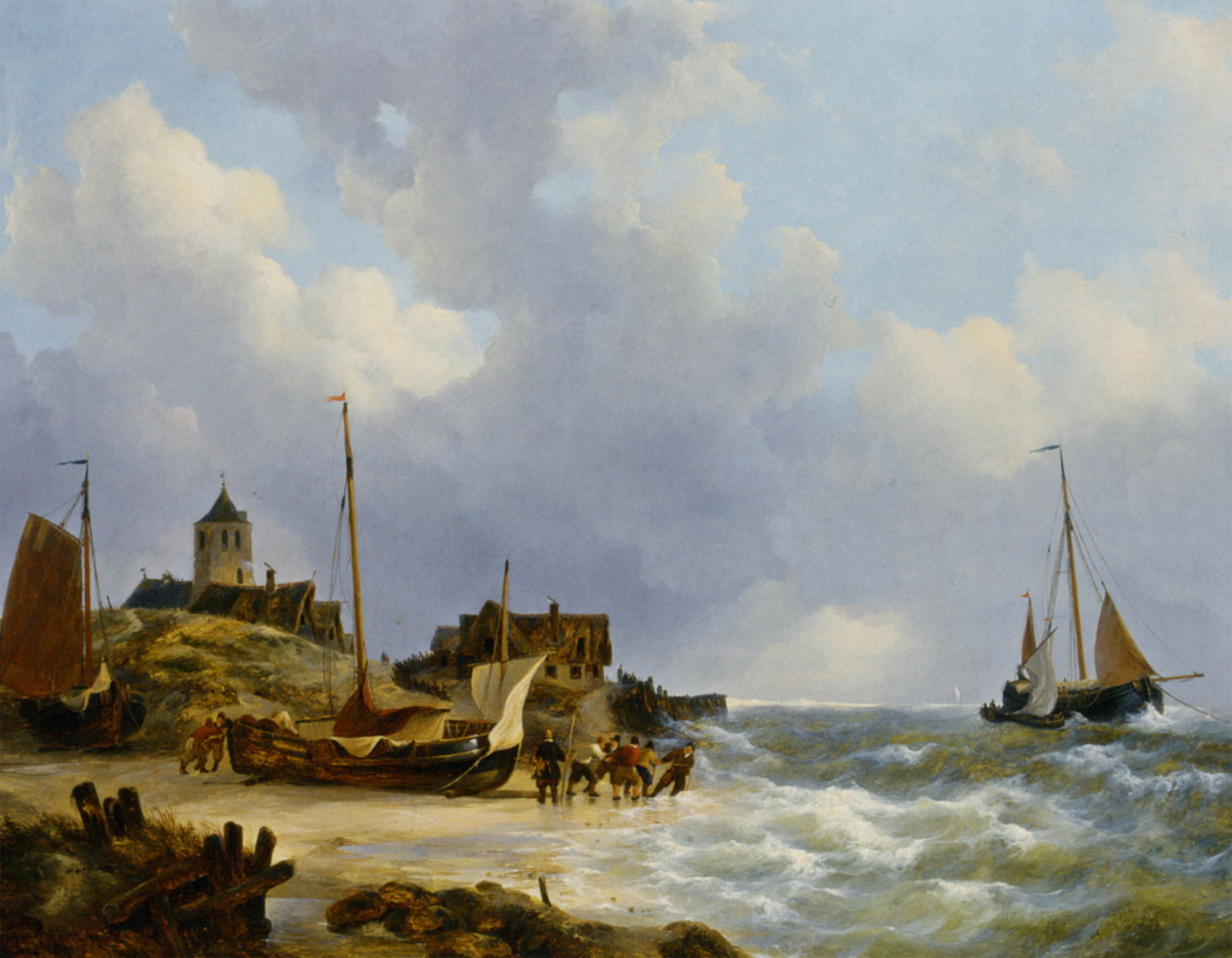 Fishermen on the Beach near Egmond by Johannes Christian Schotel-Oil Painting