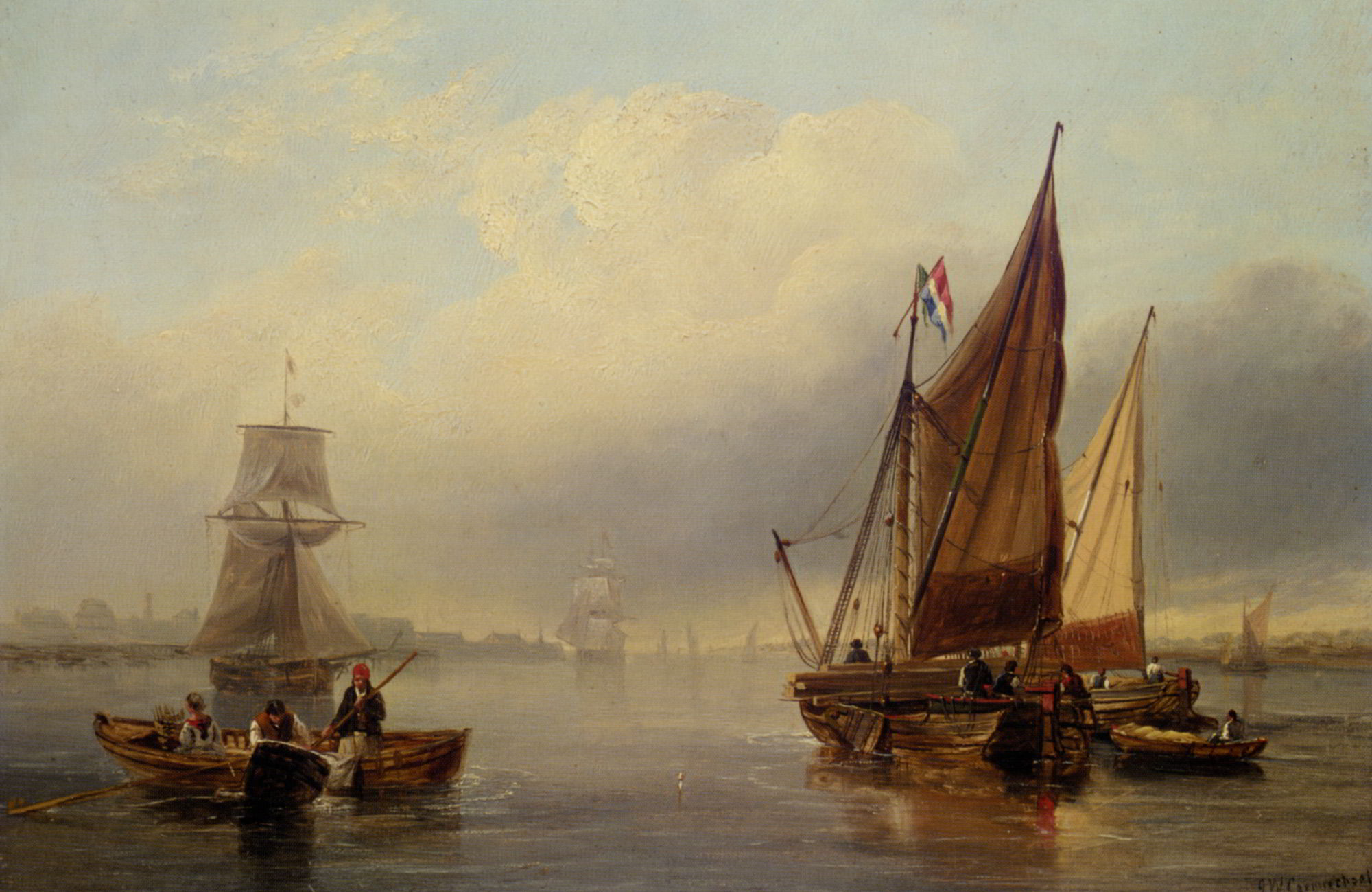 French fishing vessels heading out to sea by James Wilson Carmichael