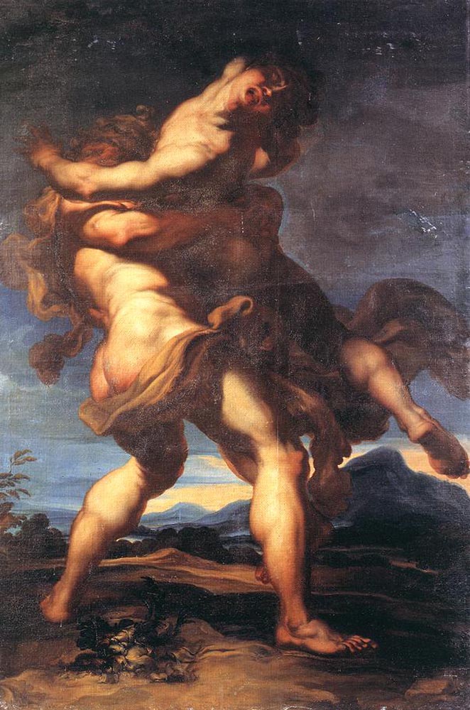 Hercules and Antaeus by Gregorio de Ferrari-History Painting