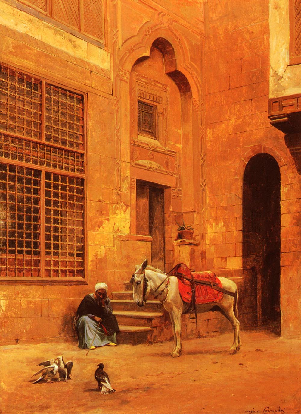 In The Courtyard by Eugene Alexis Girardet-French Painting