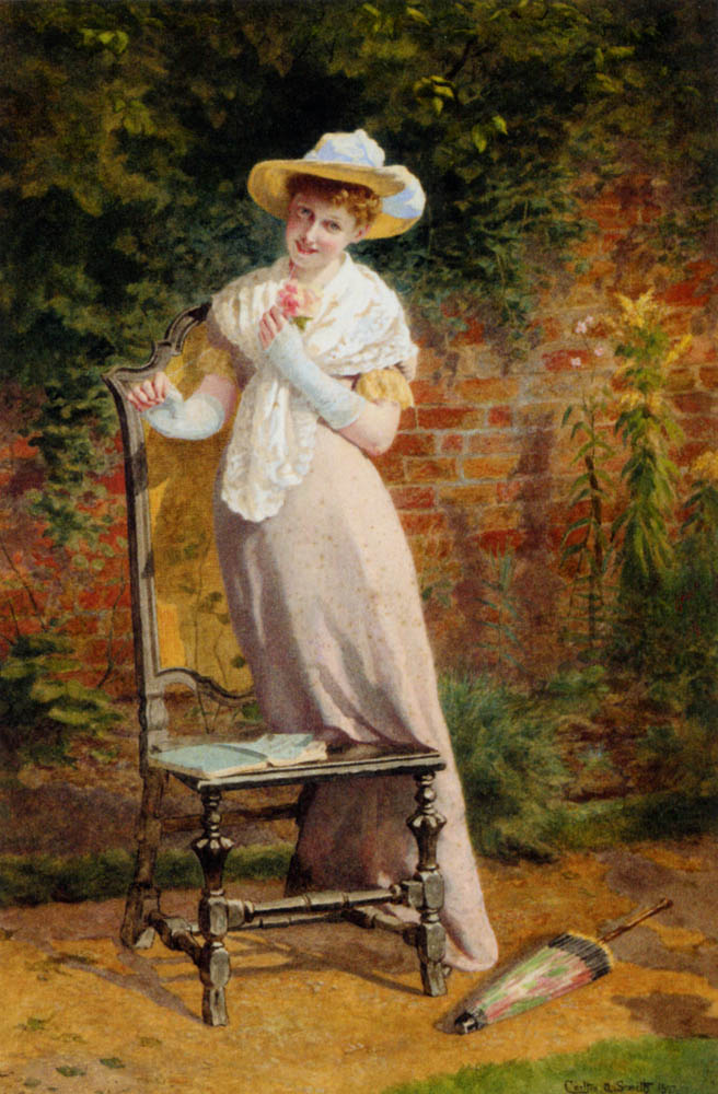 In The Garden by Carlton Alfred Smith-Watercolour Painting