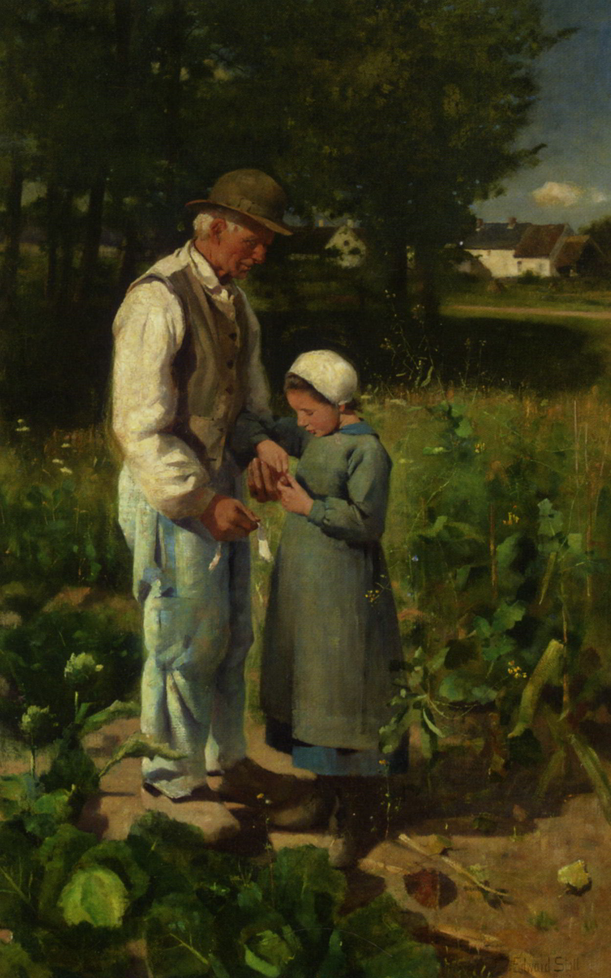 In the Fields by Edward Stott-Genre Painting