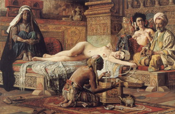 In the Harem by Gyula Tornai-Genre Painting