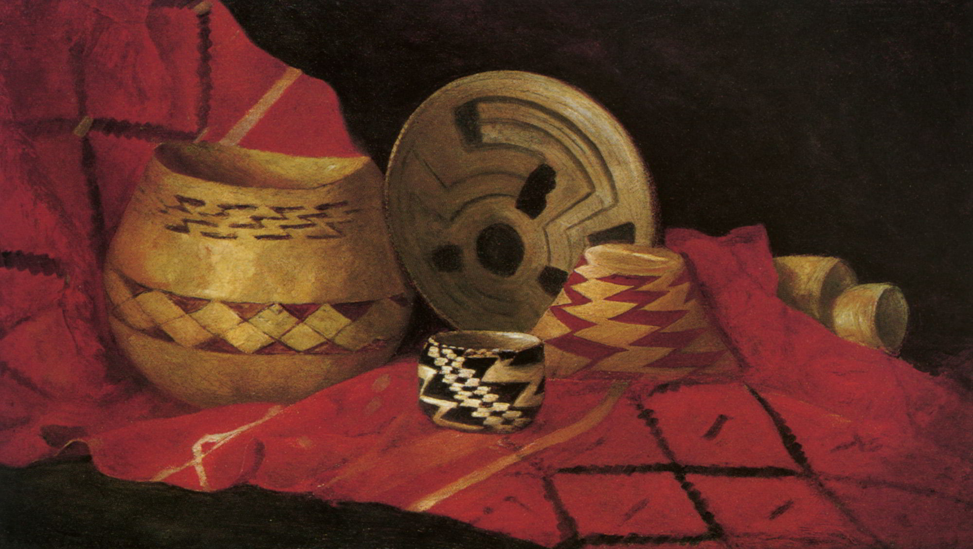 Indian Baskets on a Blanket by Jules Tavernier-Still Life Painting