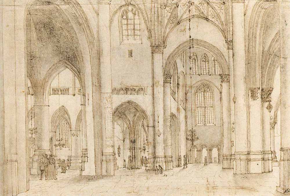 Interior of St Bavo's Church in Haarlem by Pieter Jansz Saenredam-History Painting