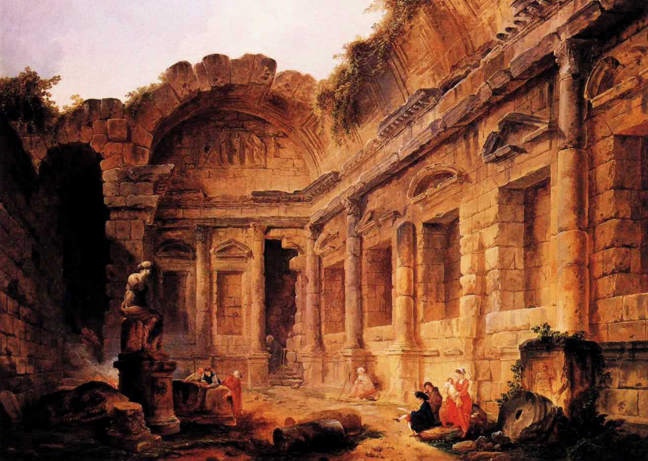 Interior of the Temple of Diana at Nmes by Hubert Robert-French Painting