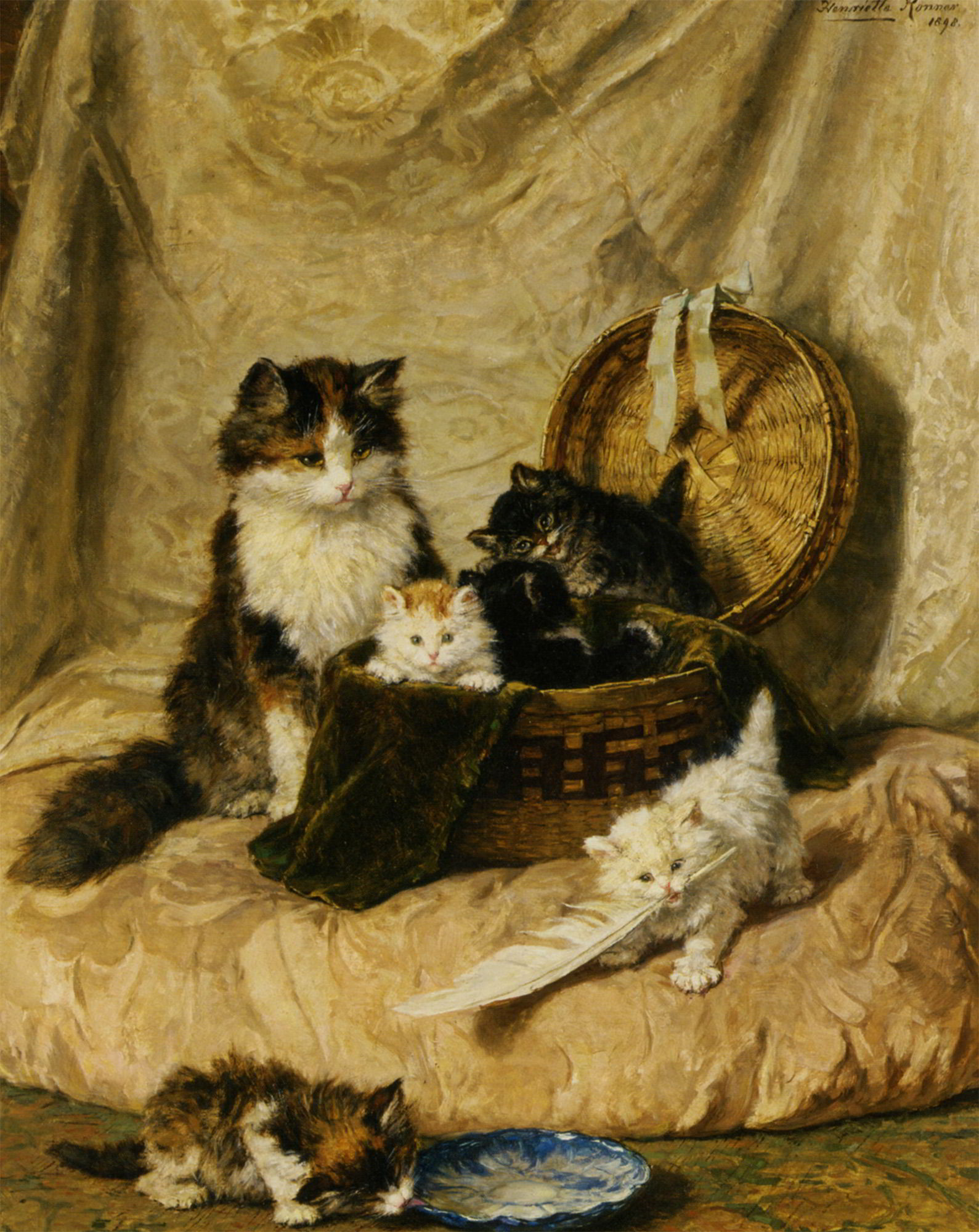 Kittens At Play by Henriette Ronner-Knip-Animal Painting