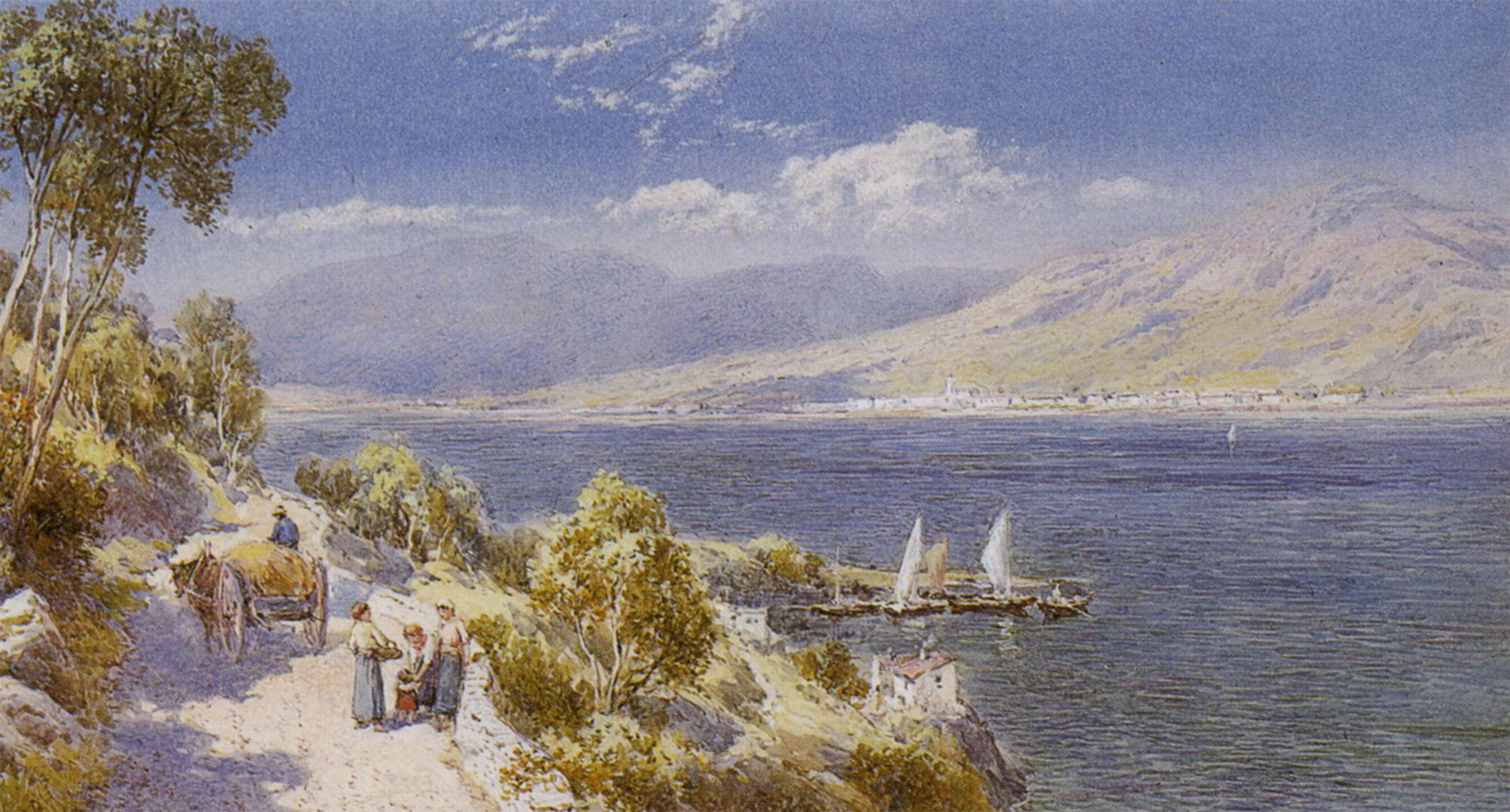 Lake Como with Bellagio in the Distance by Charles Rowbotham-Watercolour Painting